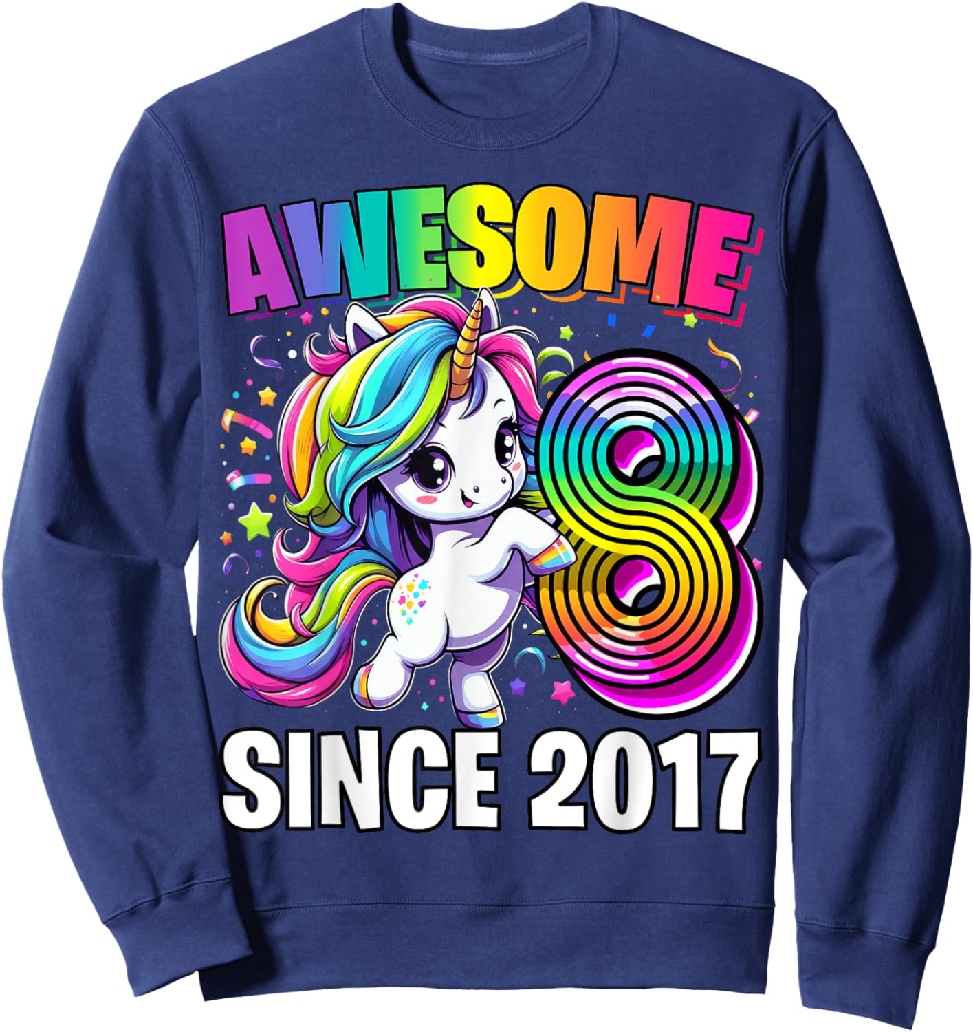 Unicorn 8th Birthday 8 Year Old Unicorn Party Girls Outfit Sweatshirt - Sweatshirt | Navy