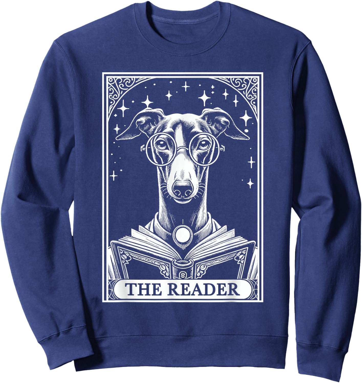 Tarot Card Vintage Greyhound Iggy Dog Book Lover The Reader Men Women Kids Sweatshirt - Sweatshirt | Navy