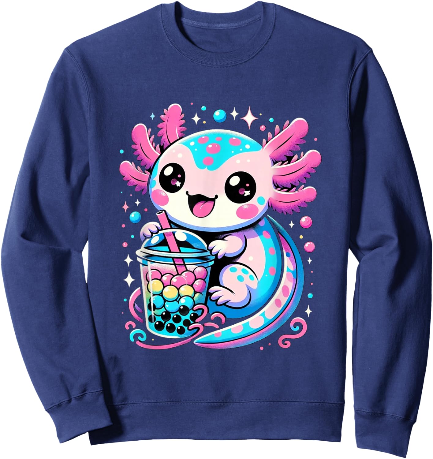 Axolotl Boba Tea Kawaii Neko Japanese Bubble Tea for Girls Sweatshirt - Sweatshirt | Navy