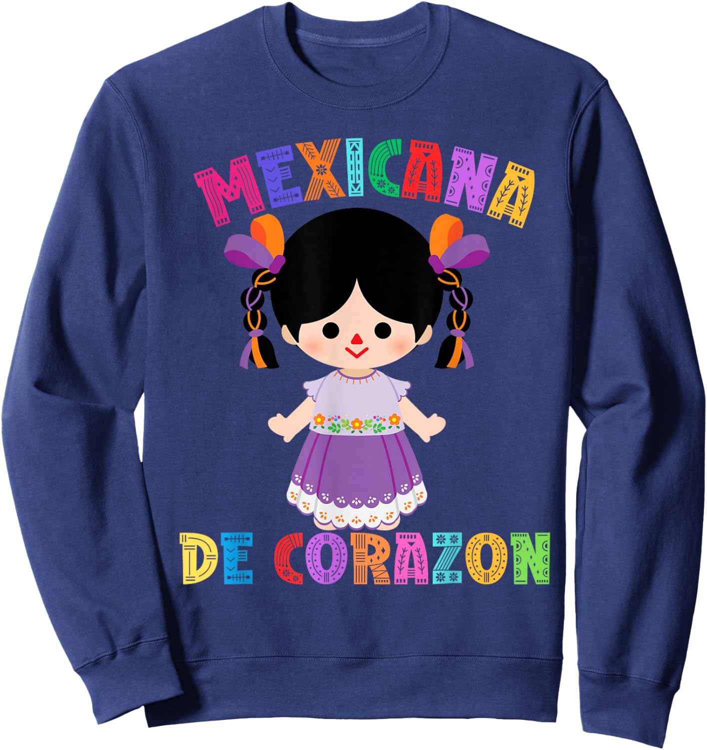 Mexican Doll, Maria. Mexican Mazahua Arte Huichol, Lele Sweatshirt - Sweatshirt | Navy