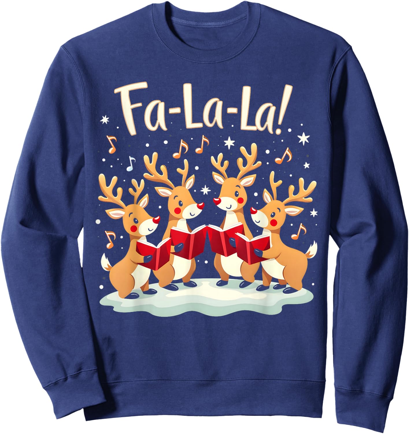 Fa-La-La Reindeer Christmas Caroling Festive Holiday Sweatshirt - Sweatshirt | Navy