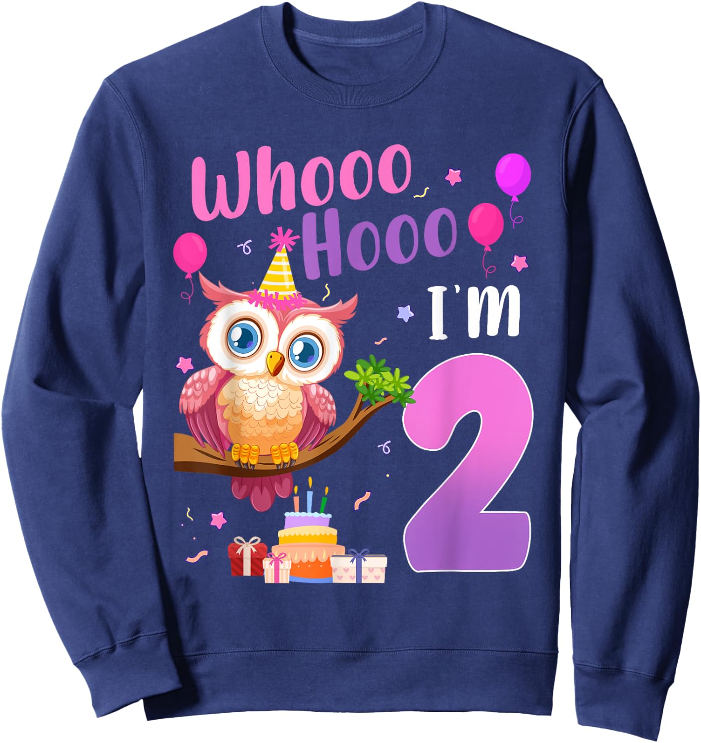 Whooo Hooo I’m 2 Year Old Cute Owl 2nd Birthday Girl Sweatshirt - Sweatshirt | Navy