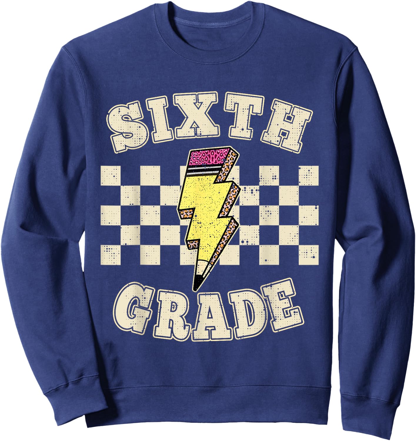 Retro 6th Sixth Grade Teacher Lightning Bolt Pencil Teacher Sweatshirt - Sweatshirt | Navy