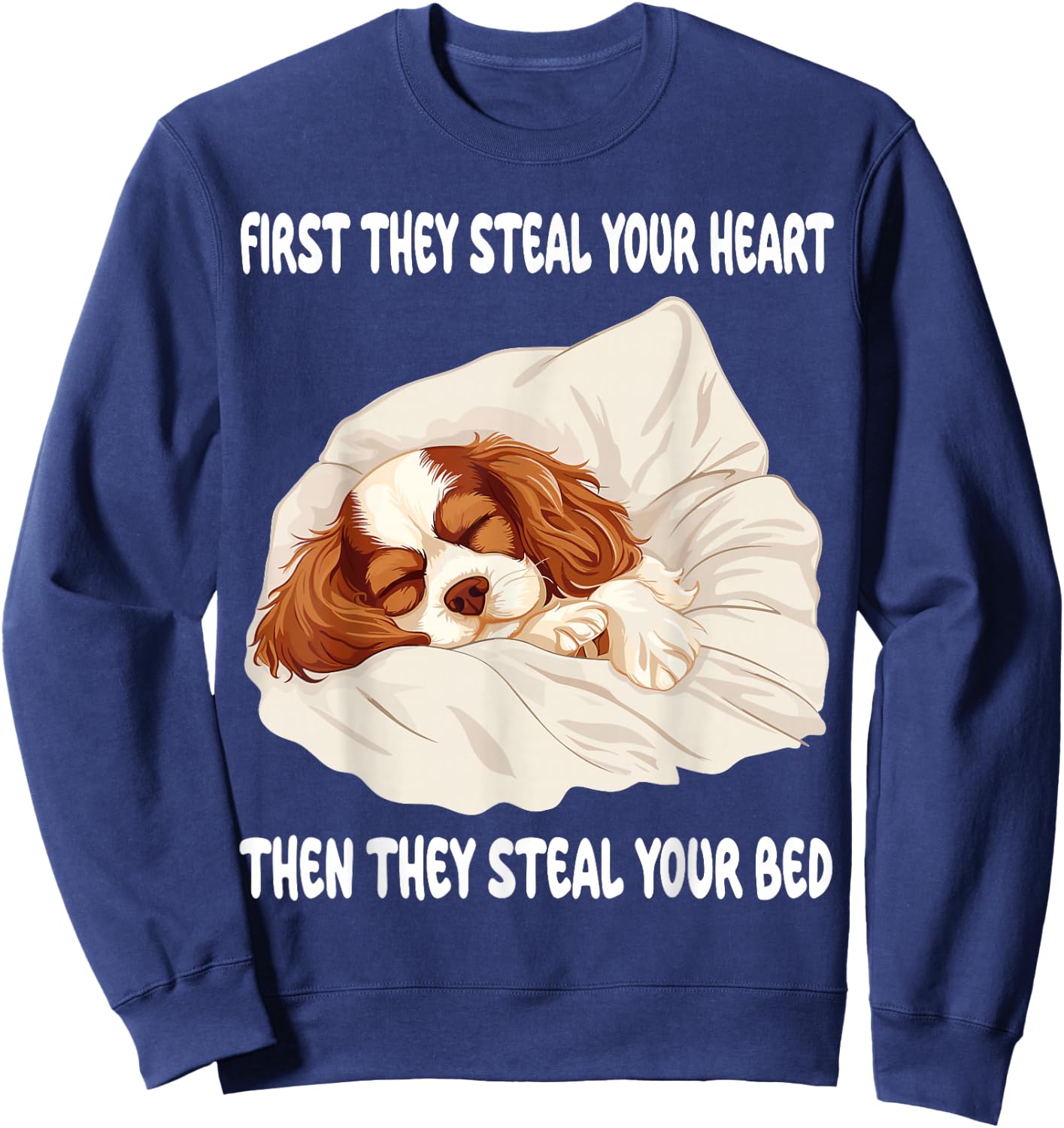 Cavalier King Charles Spaniel Sleeping Pajamas Nightgown Sweatshirt - Sweatshirt | Navy