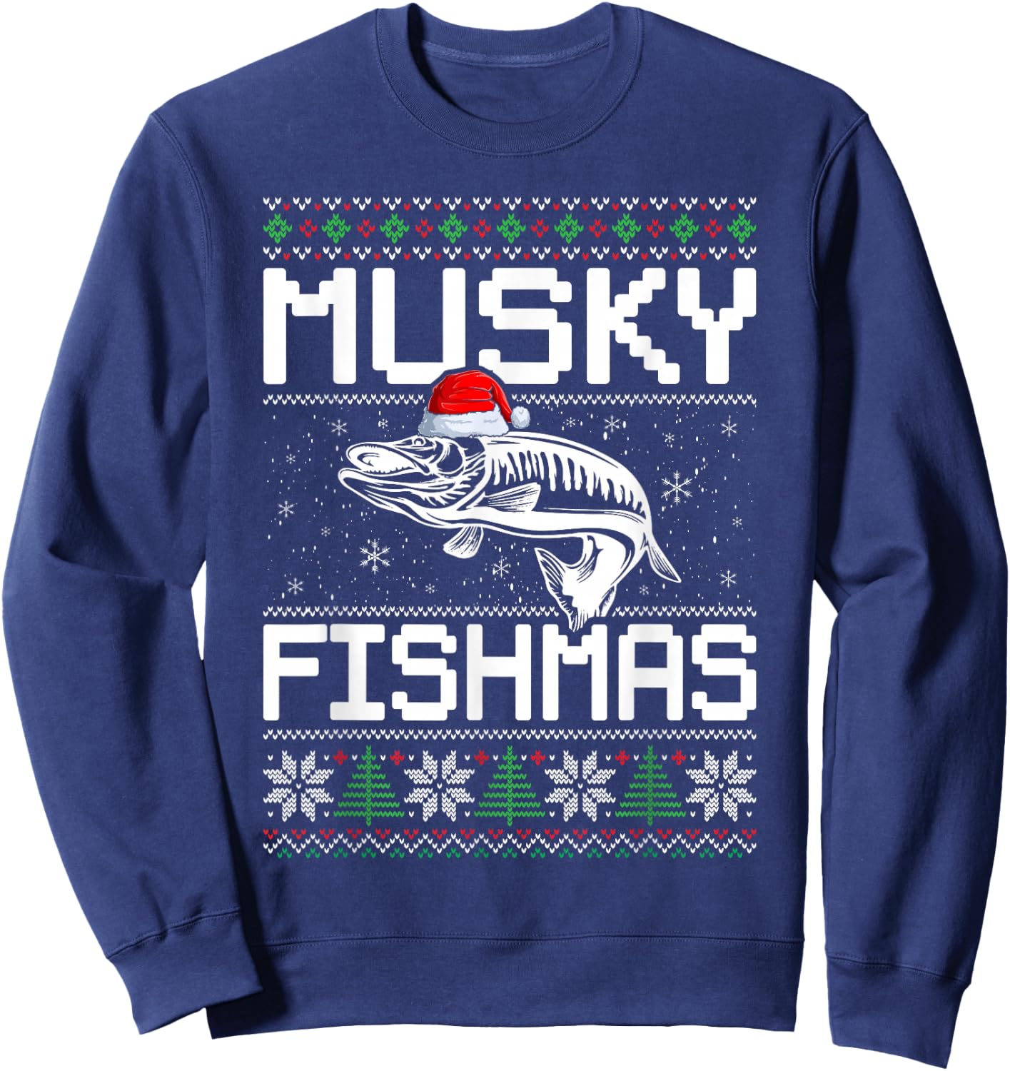 Muskie Angler Fishmas Musky Fishing Ugly Christmas Sweatshirt - Sweatshirt | Navy