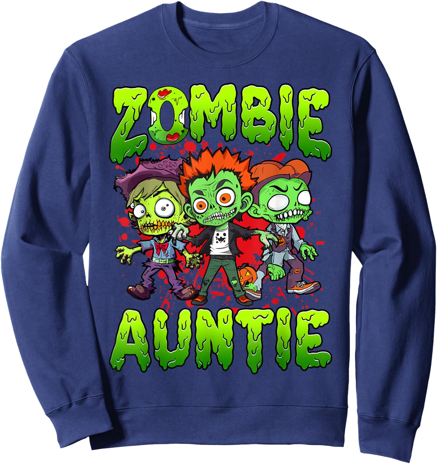Zombie Auntie Halloween Costume Family Matching Sweatshirt - Sweatshirt | Navy