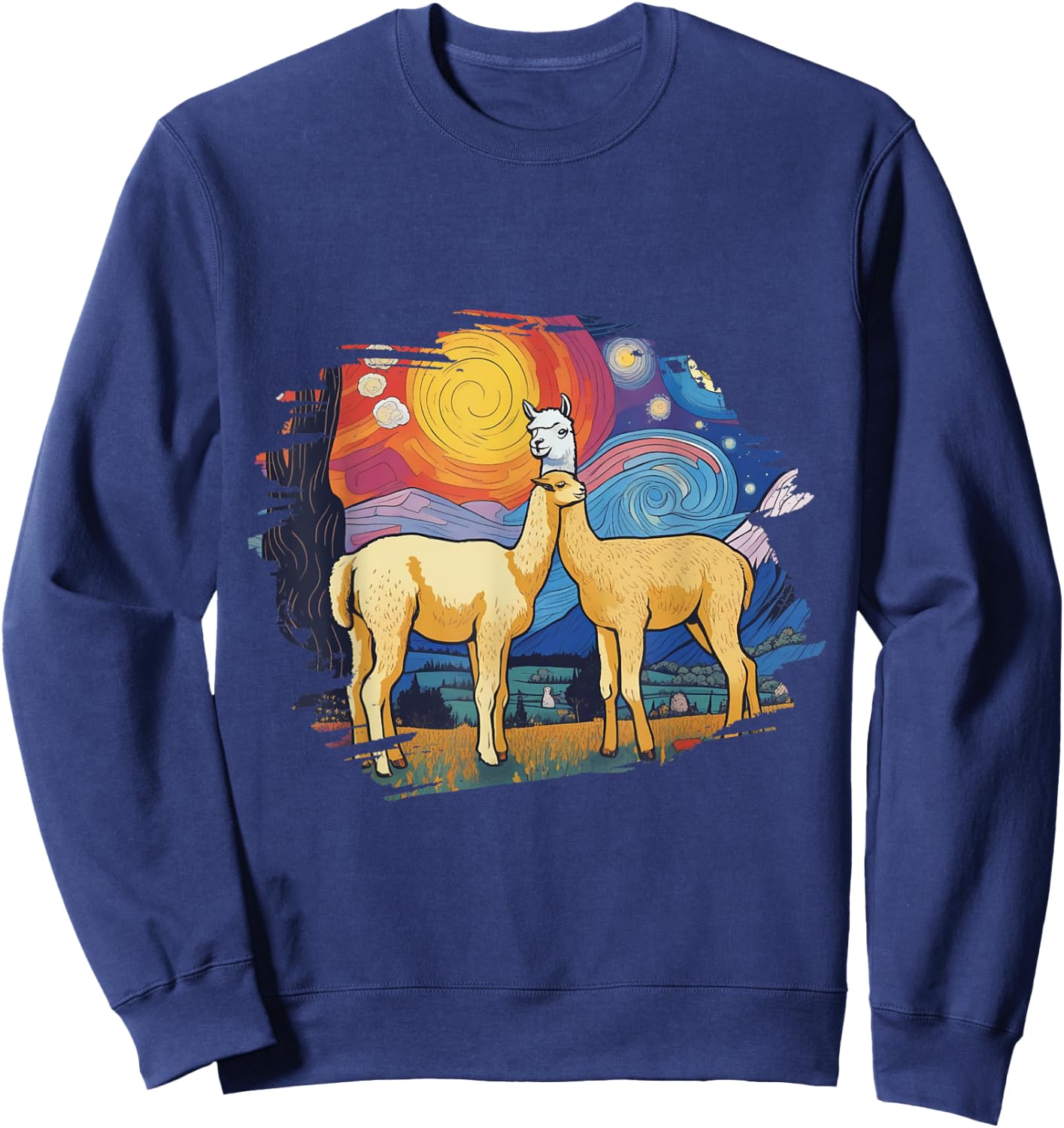 Llama Starry Night Artwork Cotopaxi National Park Souvenir Sweatshirt - Sweatshirt | Navy