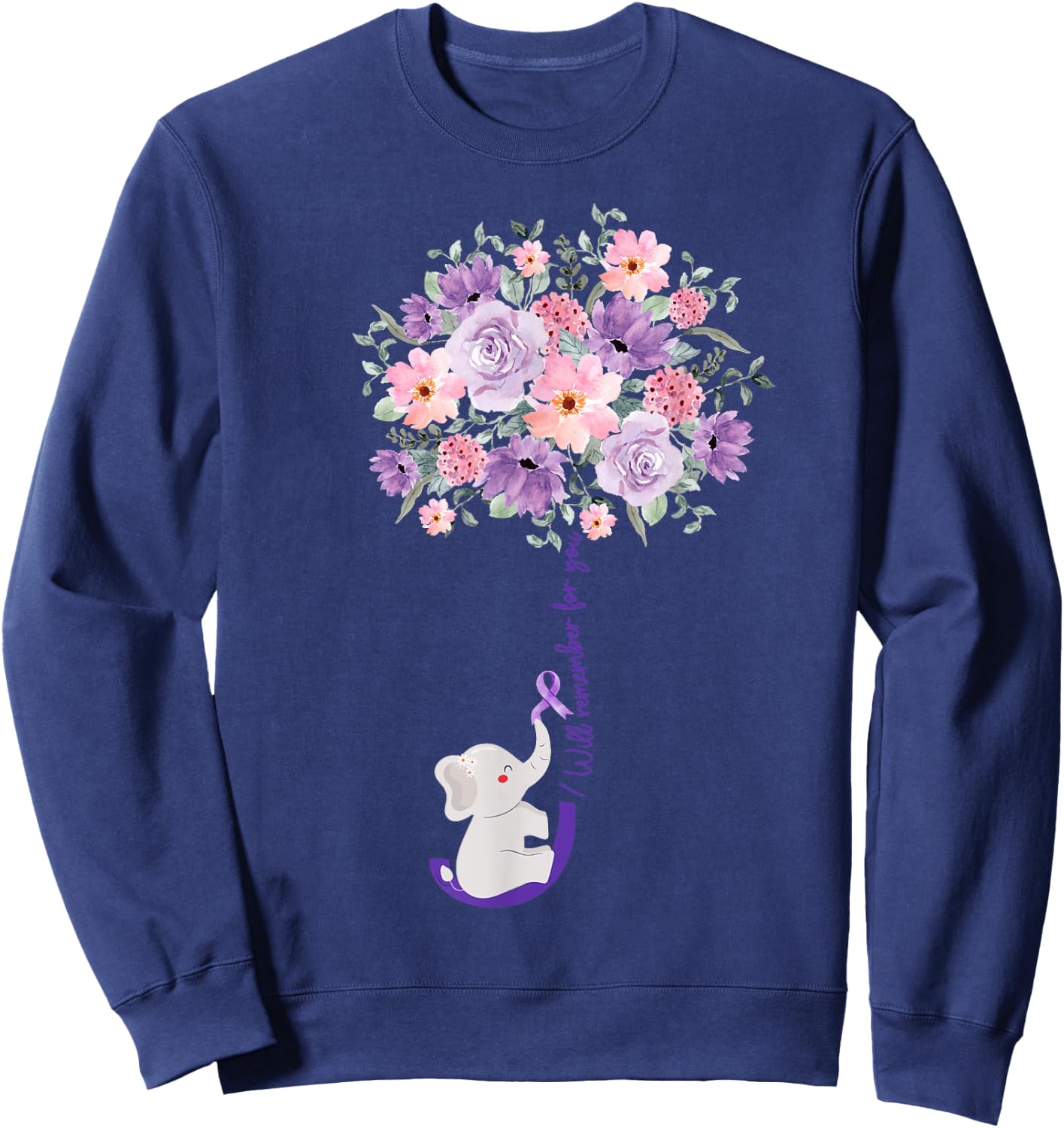 Elephant I Will Remember For You purple Sunflower Alzheimer Sweatshirt - Sweatshirt | Navy