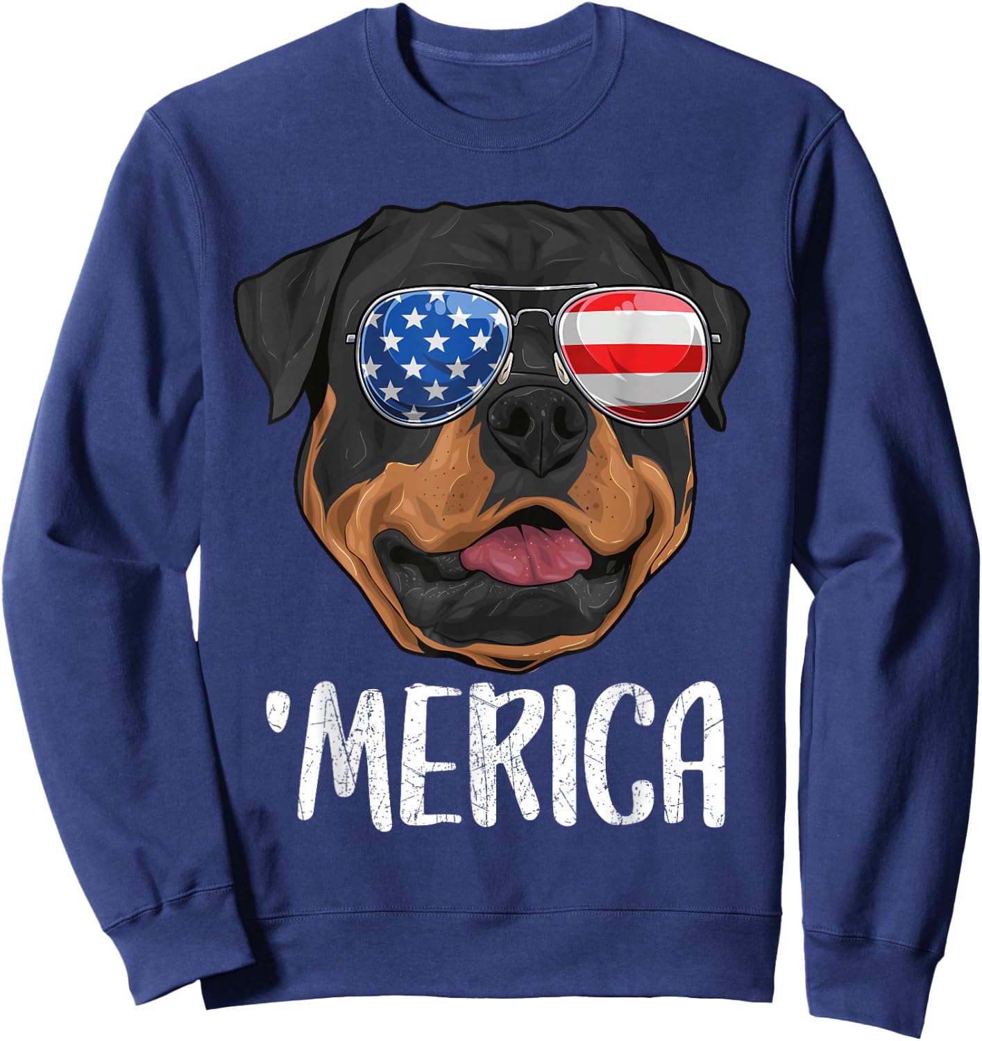 Merica Rottweiler Dog 4th of July American Flag Sweatshirt - Sweatshirt | Navy