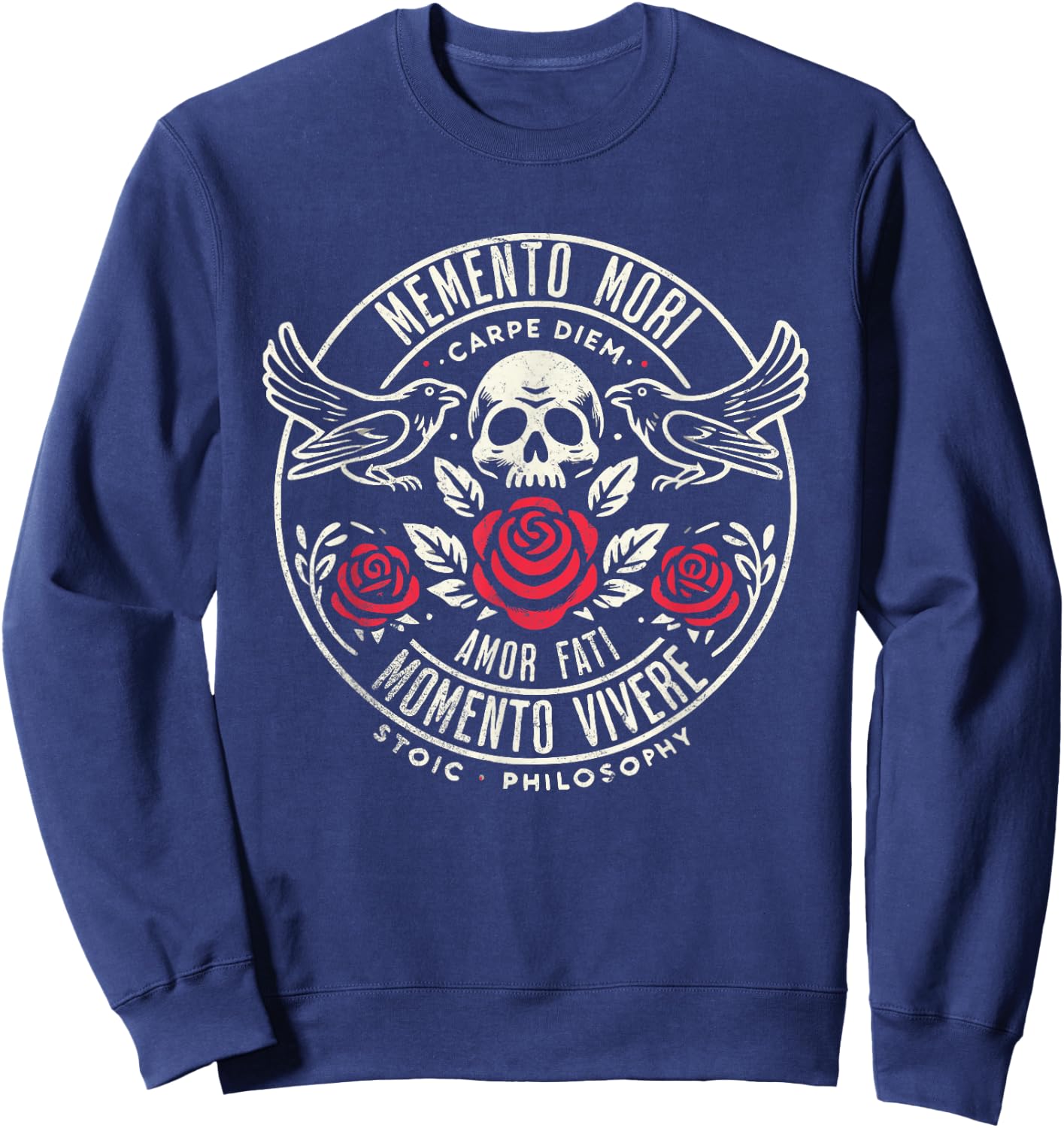 Memento Mori, Amor Fati, Stoic Quote Philosophy Sweatshirt - Sweatshirt | Navy