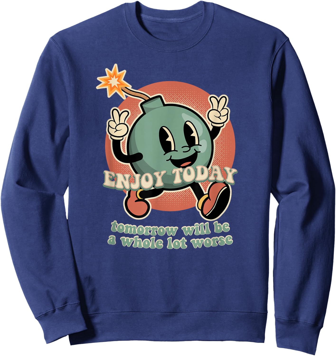 Retro Cartoon Bomb Nihilism - Classic Fit, , Short Sleeve, Black Sweatshirt - Sweatshirt | Navy