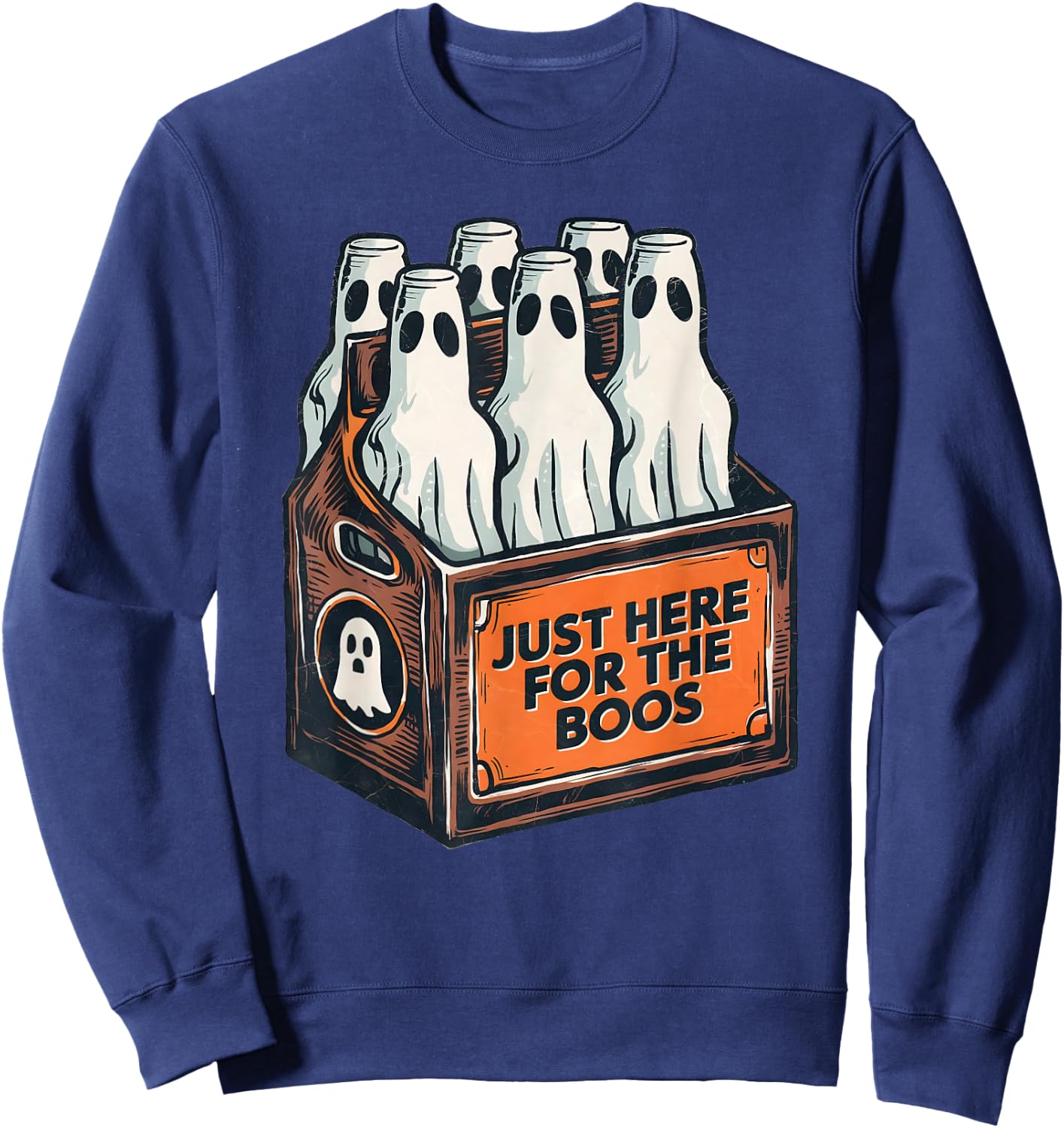 Here for the Boos Halloween 6 Pack Booze Ghost Beer Bottles Sweatshirt - Sweatshirt | Navy