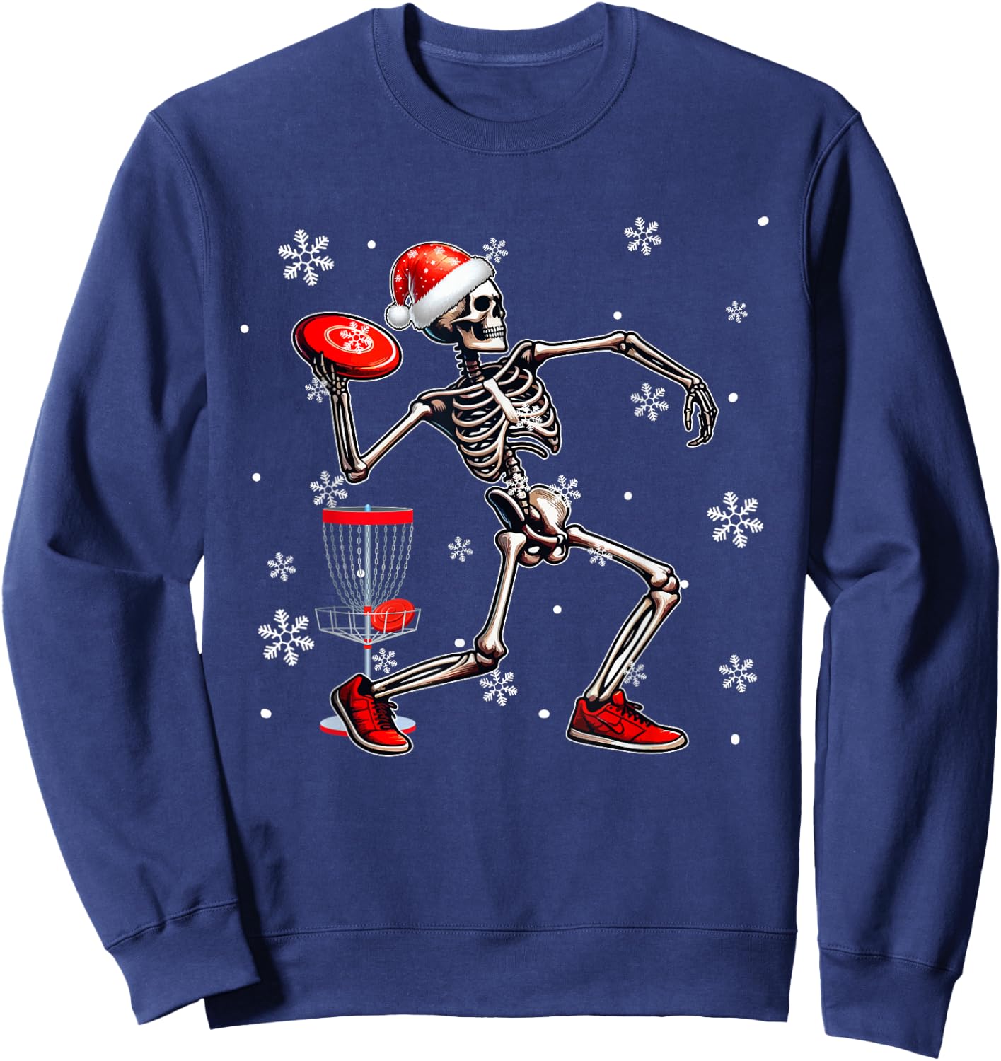 Santa Skeleton Playing Disc Golf Christmas Player Lover Kids Sweatshirt - Sweatshirt | Navy