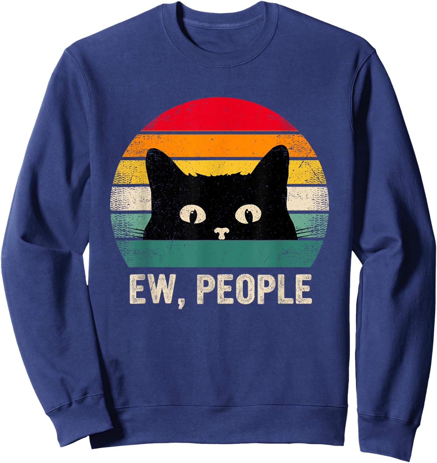 Ew People Retro Cat Social Introvert Funny Cat Women Kids Sweatshirt - Sweatshirt | Navy