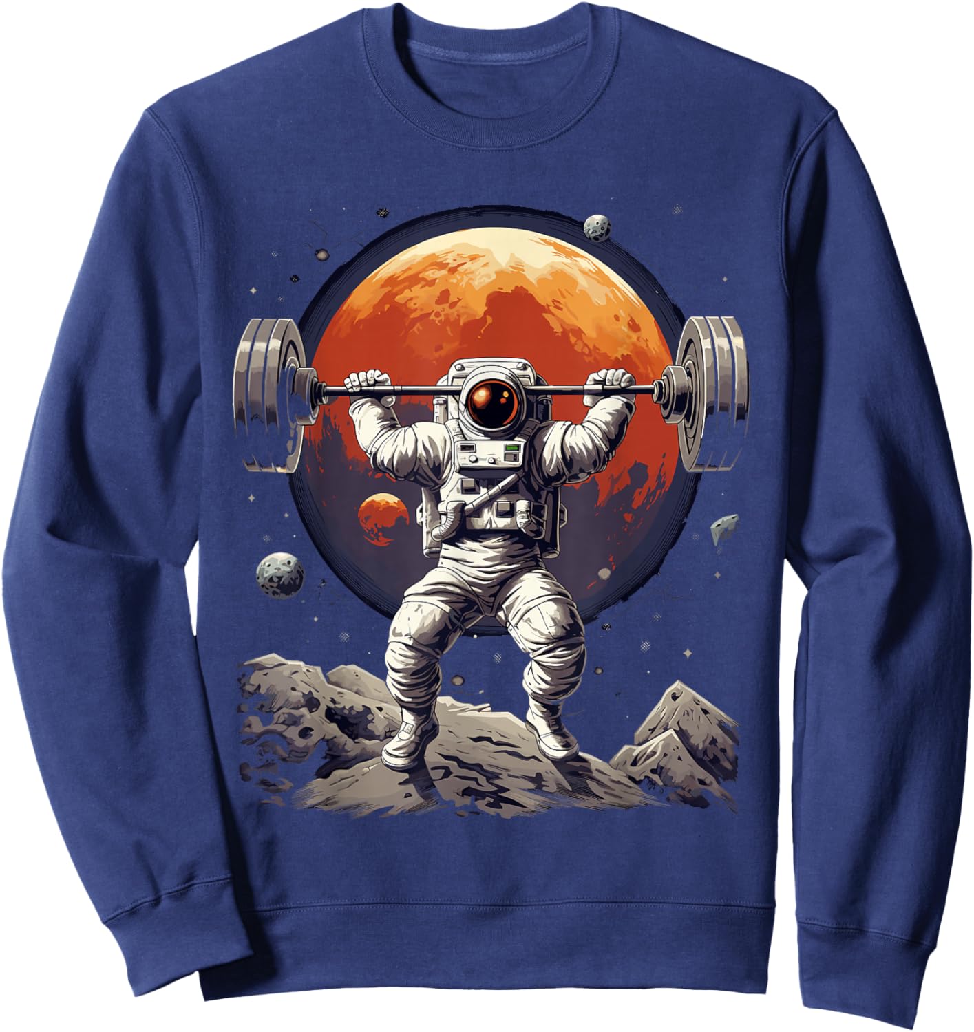 Funny Astronaut Space Weightlifting Fitness Gym Workout Men Sweatshirt - Sweatshirt | Navy