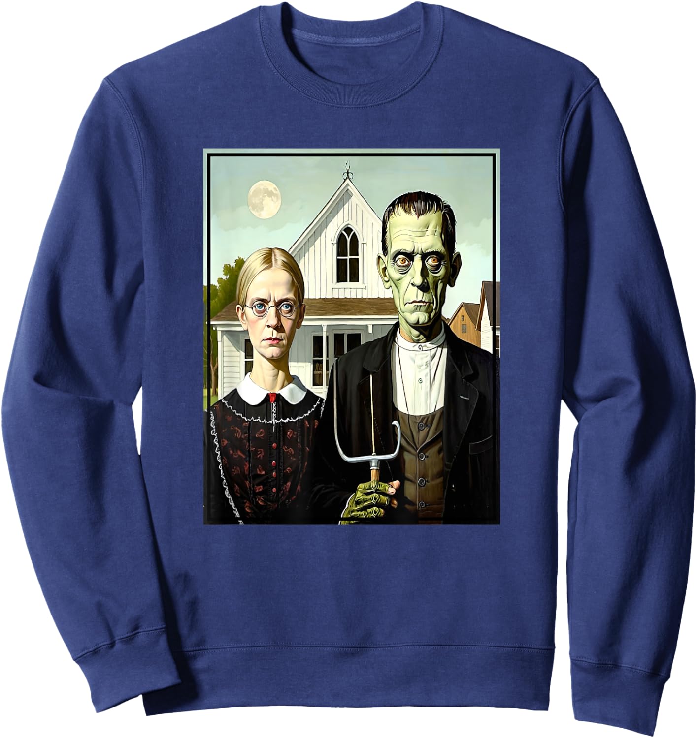 Frankenstein Monster American Gothic Parody Painting Sweatshirt - Sweatshirt | Navy