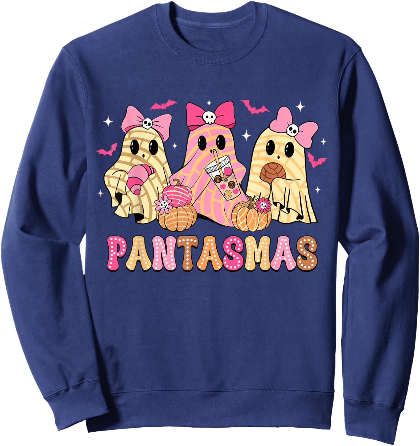 Pantasmas Ghost Funny Spooky Conchas Mexican Halloween Ghost Sweatshirt - Sweatshirt | Navy