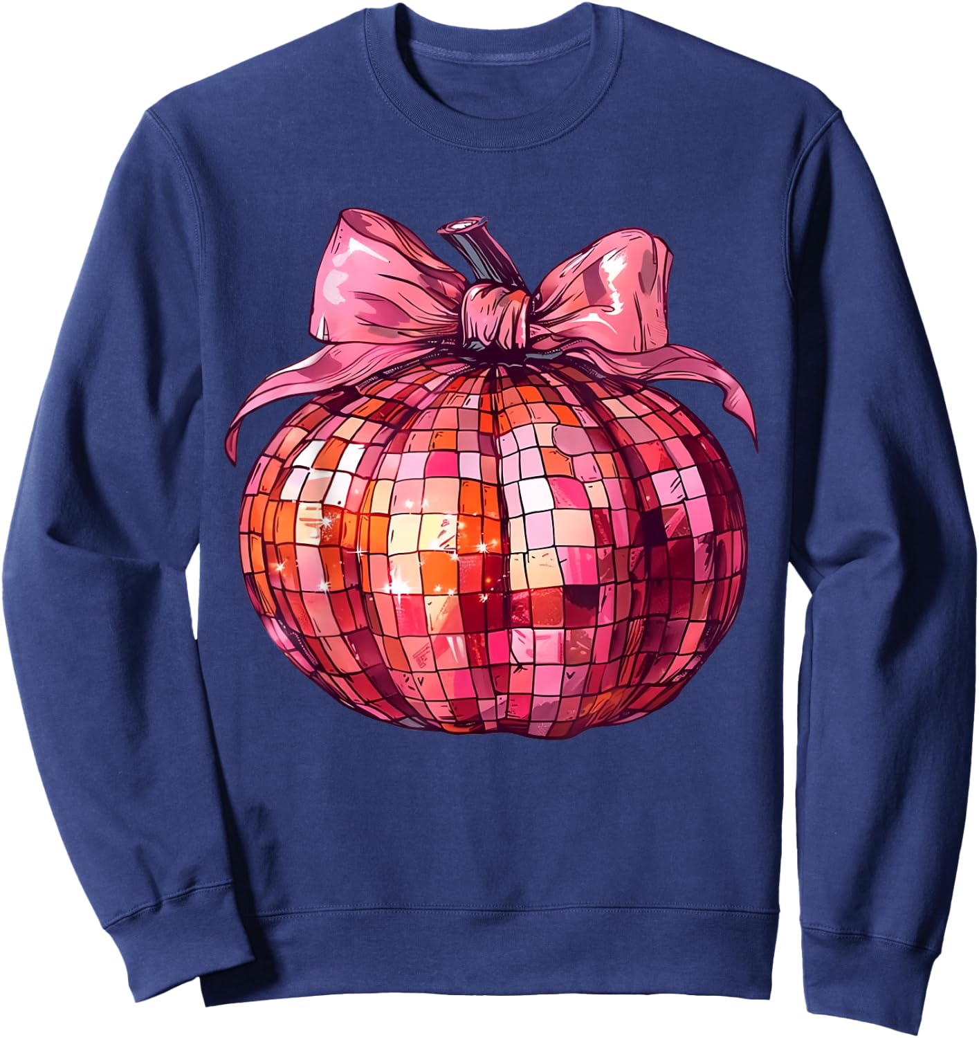 Retro Disco Ball Coquette Pink Pumpkin Sweatshirt - Sweatshirt | Navy