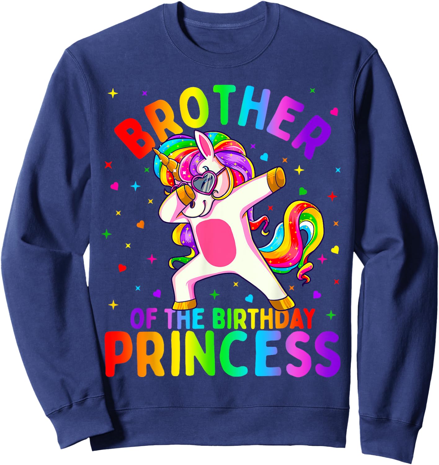 Brother of the Birthday Princess Girl Dabbing Unicorn Sweatshirt - Sweatshirt | Navy