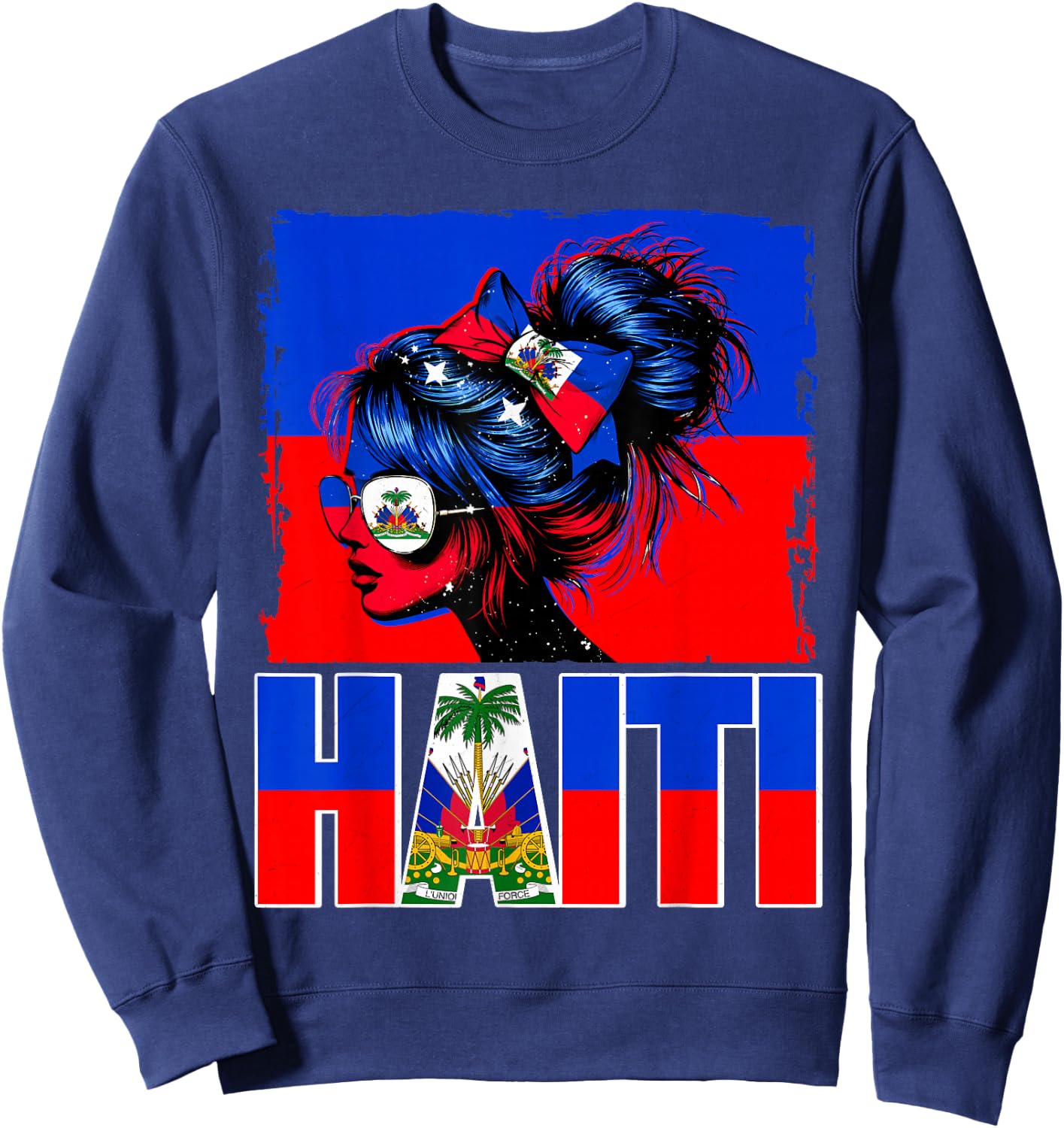 Haitian Girl Haiti Flag Proud Haitienne Afro Women Haiti Sweatshirt - Sweatshirt | Navy