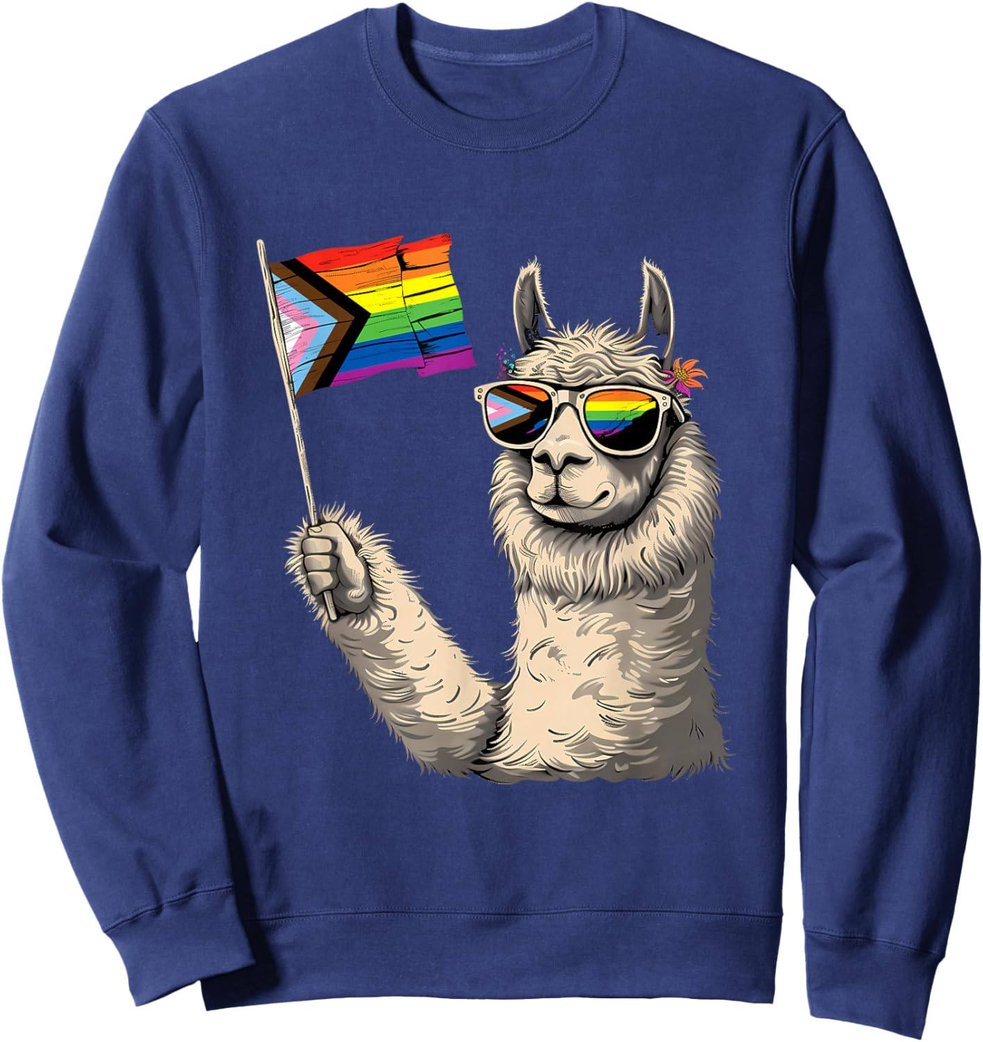 Progress Pride Flag LGBTQ+ Llama Progressive Pride Flag Sweatshirt - Sweatshirt | Navy