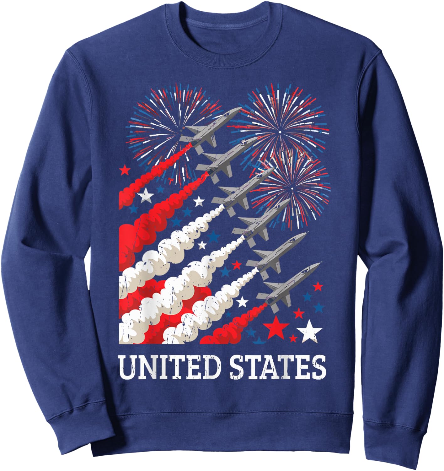Fighter Jet Airplane American Flag 4th of July Patriotic Sweatshirt - Sweatshirt | Navy