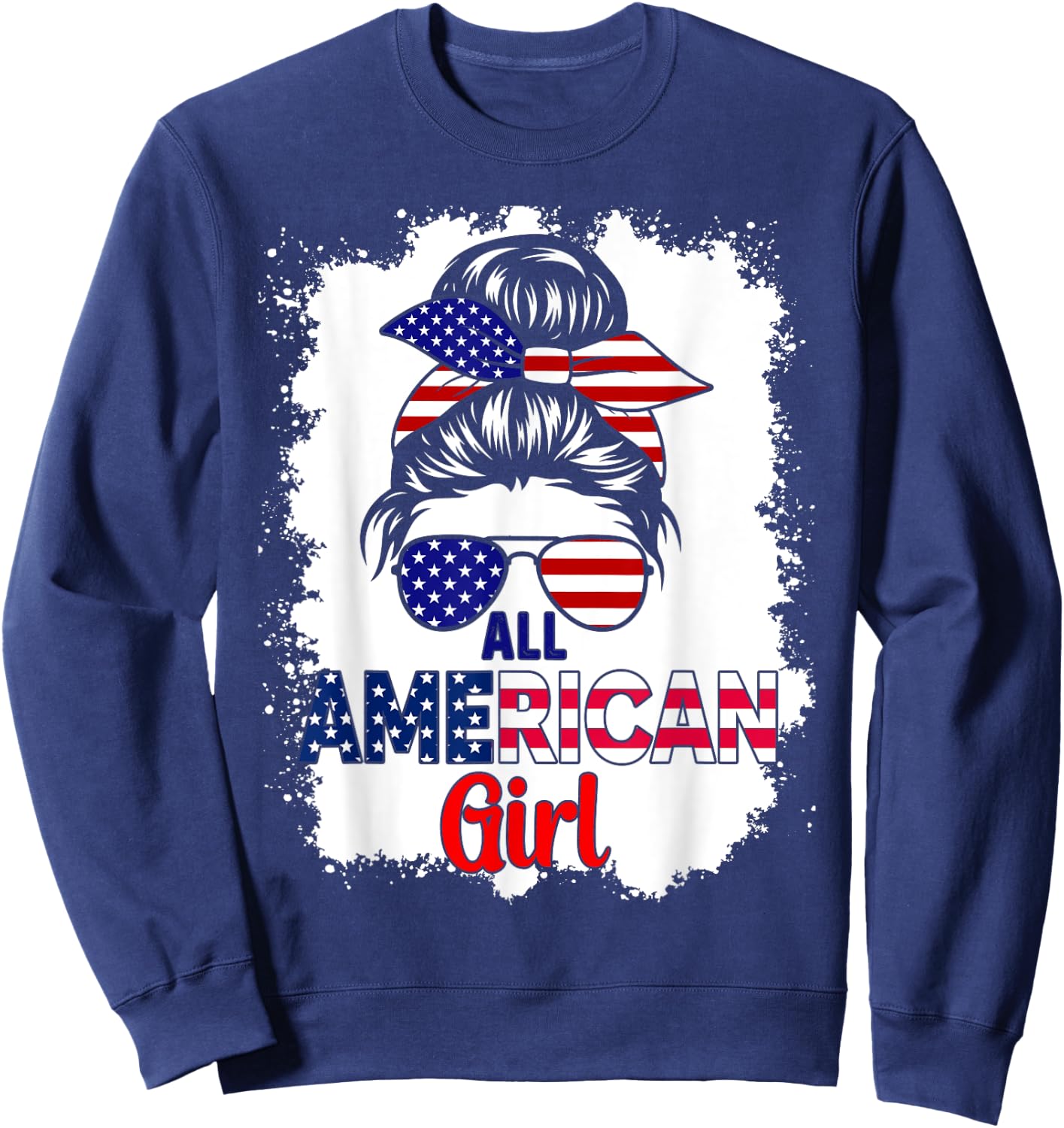 Messy Bun Patriotic All American Girl 4th Of July Sweatshirt - Sweatshirt | Navy
