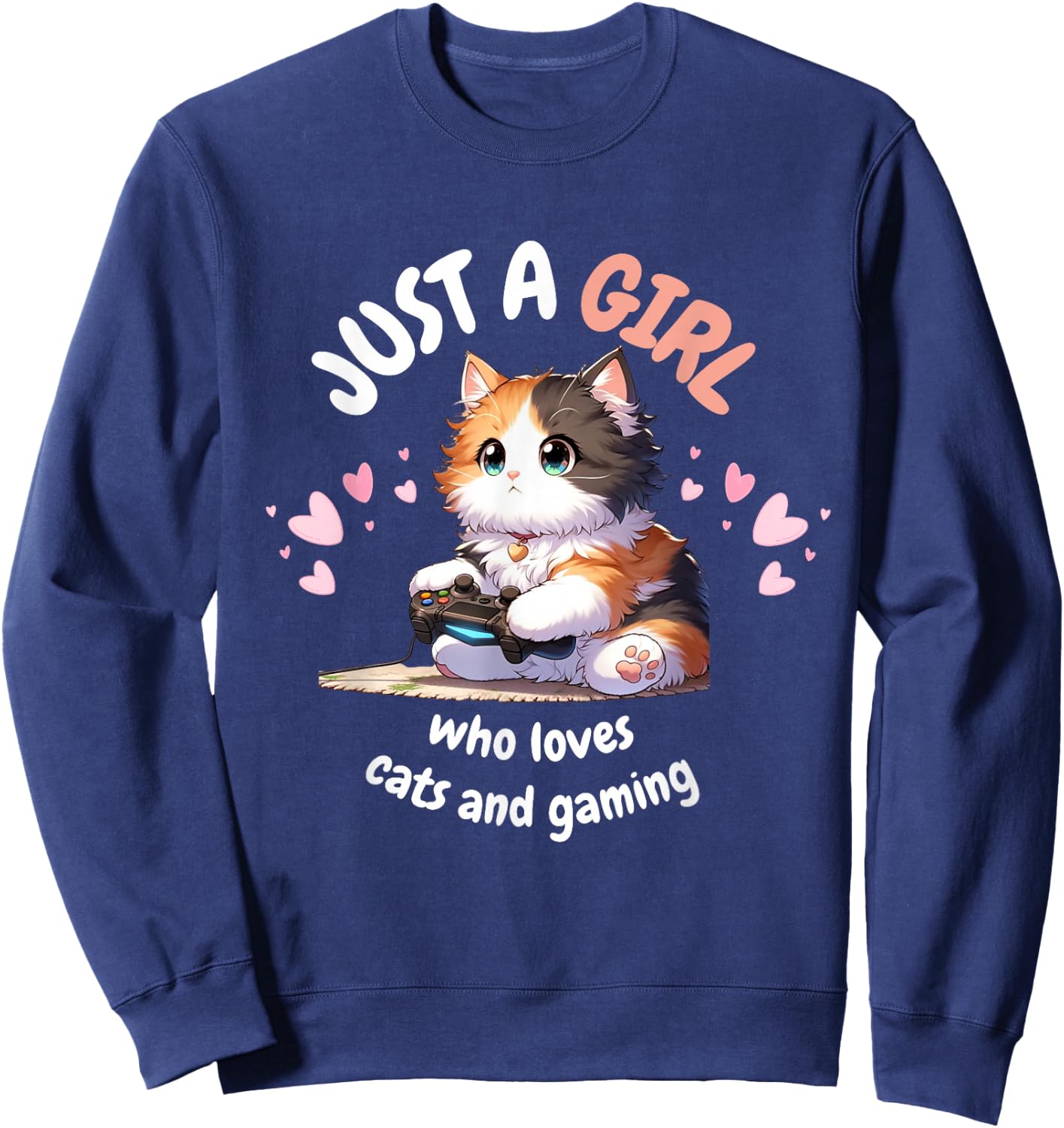 Just A GIRL Who Loves Cats Gaming cute Kawaii Anime Otaku Sweatshirt - Sweatshirt | Navy