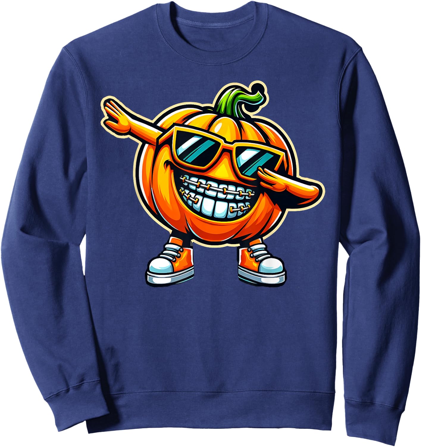Dentist Dabbing Pumpkin Braces Orthodontics Dental Halloween Sweatshirt - Sweatshirt | Navy