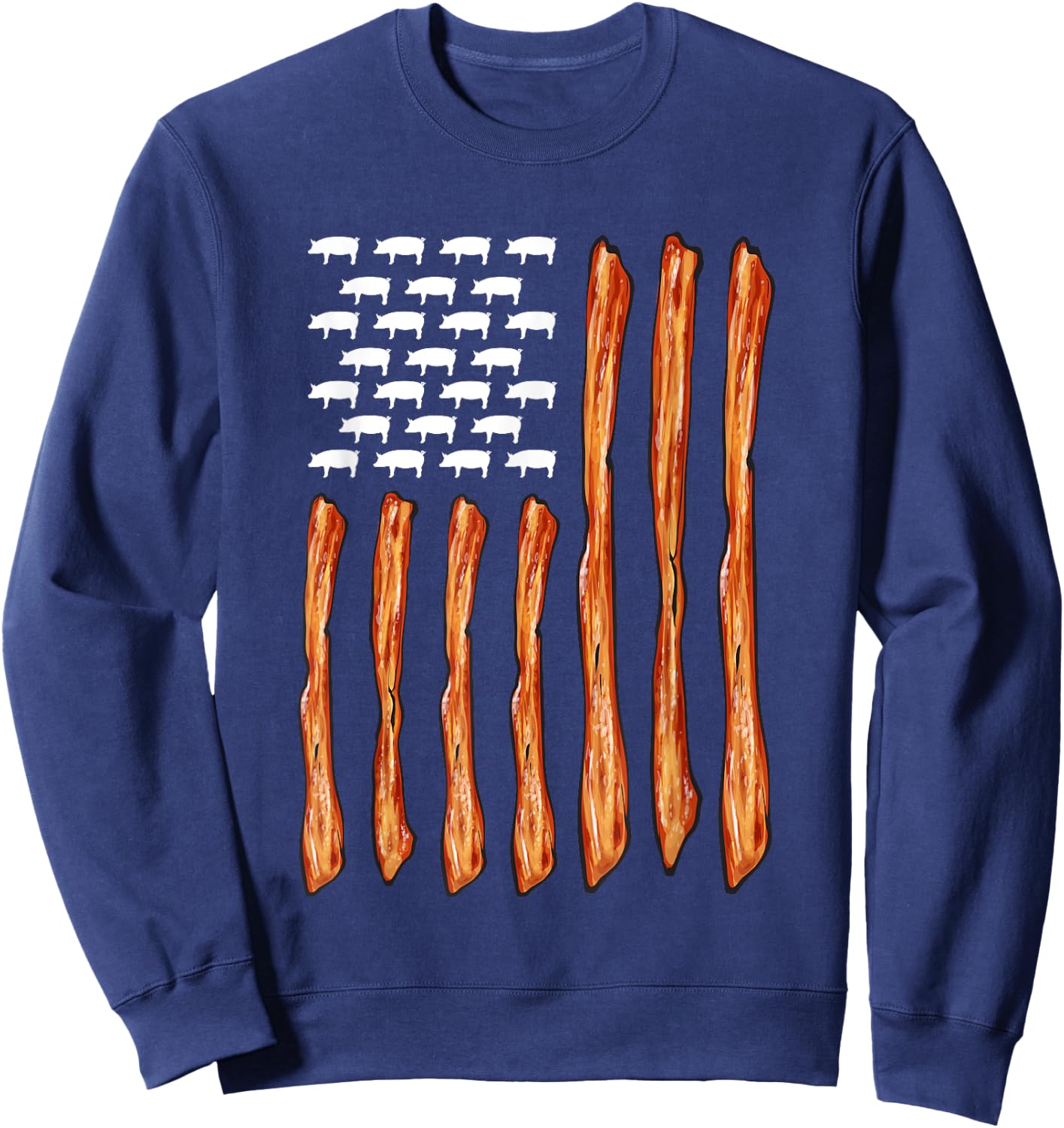 USA Bacon Meat Lover American Flag Bacon Sweatshirt - Sweatshirt | Navy