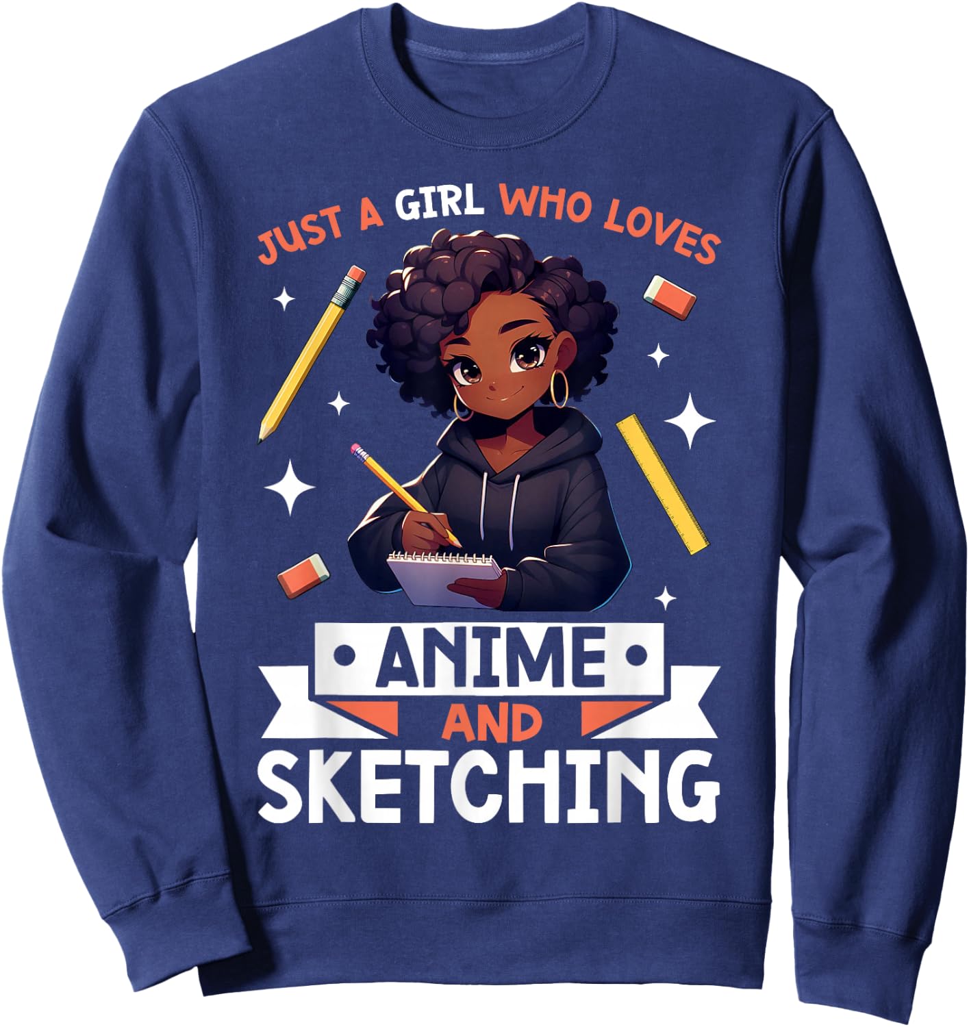 Just A Girl Who Loves Anime And Sketching Afro Anime Merch Sweatshirt - Sweatshirt | Navy