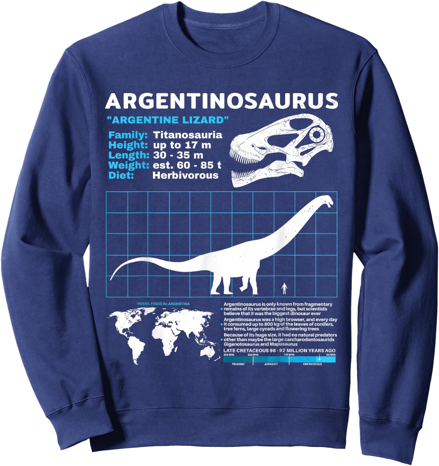 Argentinosaurus fact sheet Dinosaur Facts Sweatshirt - Sweatshirt | Navy