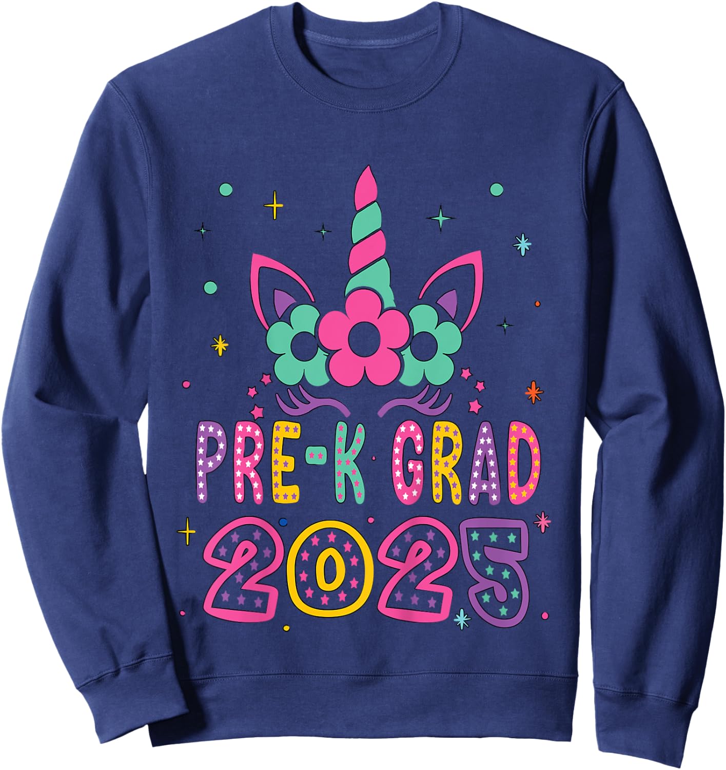 Kids Pre-K Grad Preschool Graduation 2025 Unicorn Toddler Girl Sweatshirt - Sweatshirt | Navy
