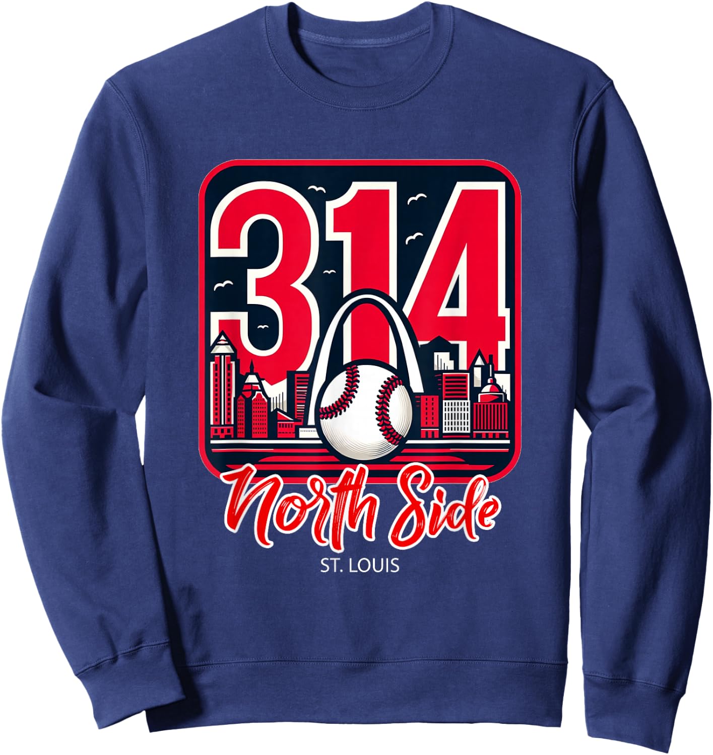314 St. Louis North Side Arch Skyline Baseball Sweatshirt - Sweatshirt | Navy