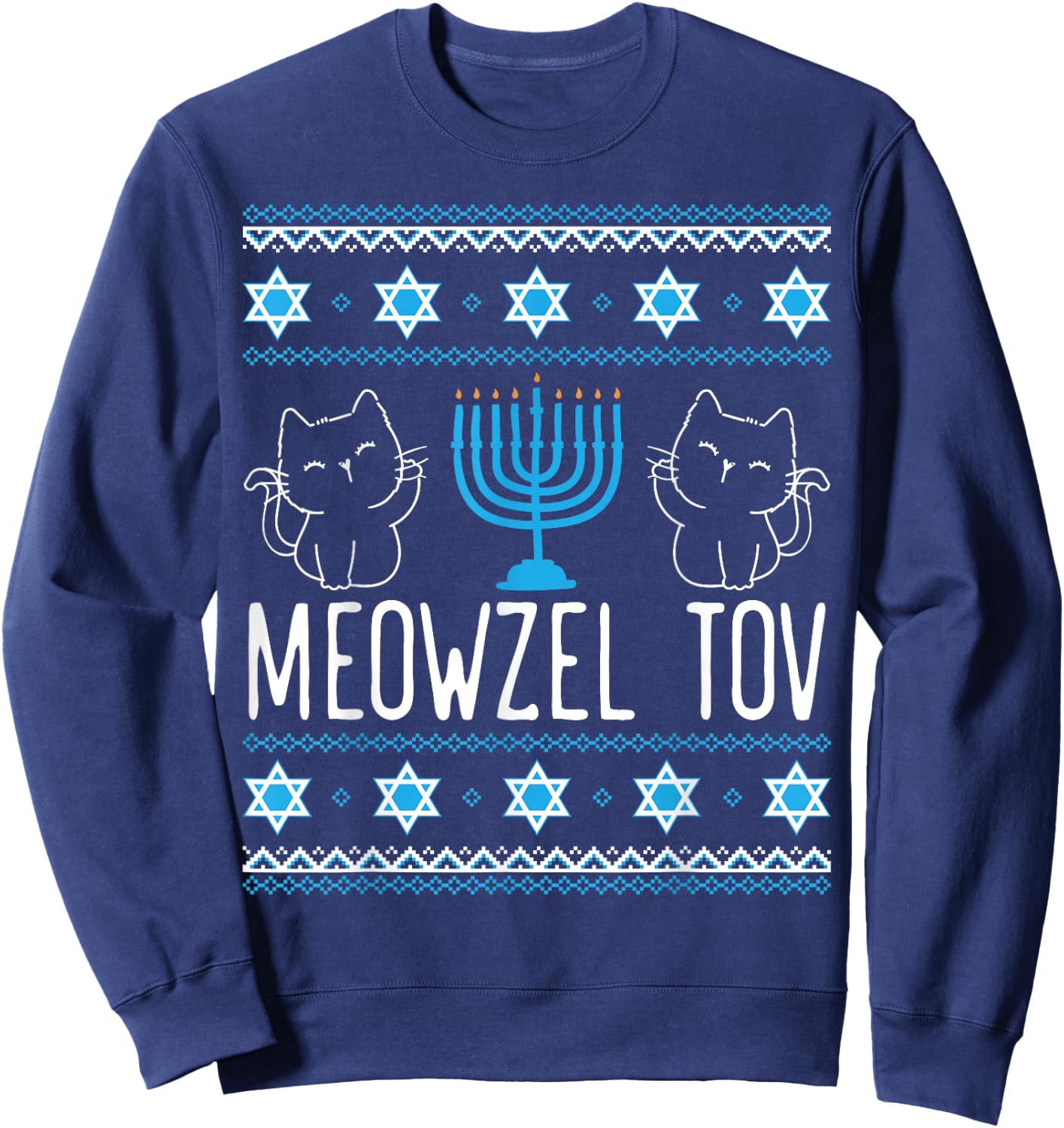 Meowzel Tov Menoarah Hanukkah Cat Lover Jewish Kitty Sweatshirt - Sweatshirt | Navy