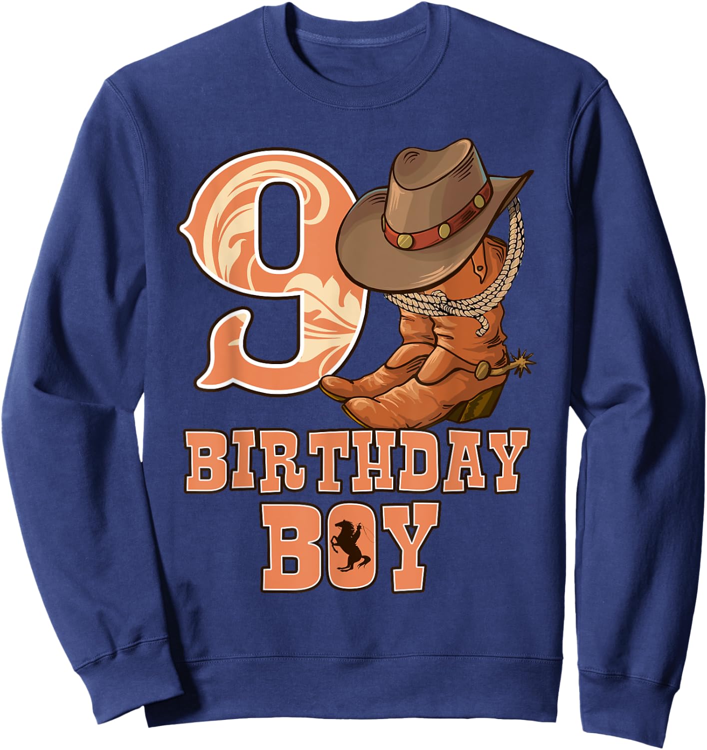 Western 9th Birthday Cowboy 9 Year Old Boy Rodeo Bday Sweatshirt - Sweatshirt | Navy