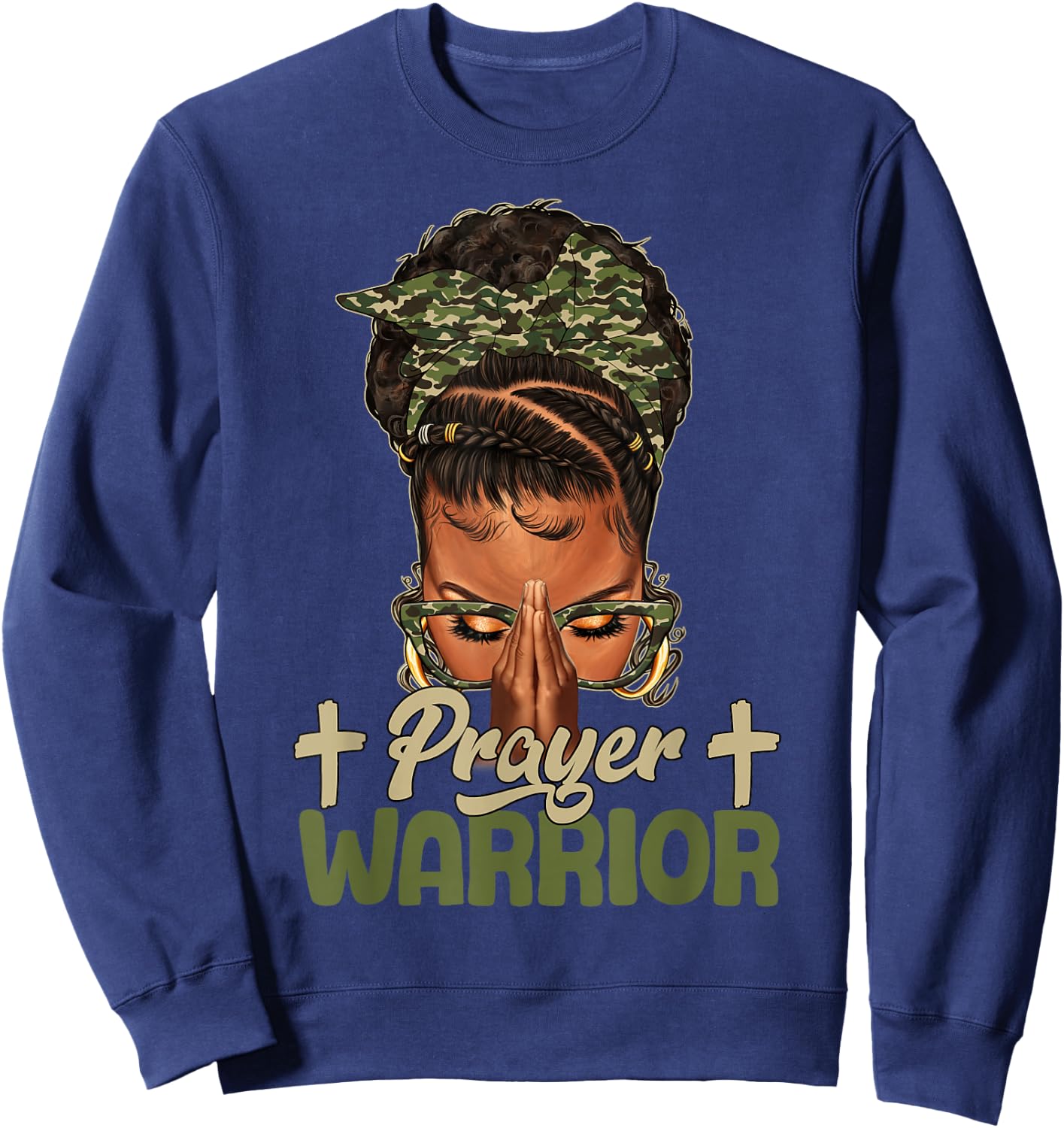 Sayings Prayer Warrior Black Woman Afro Christian Praying Sweatshirt - Sweatshirt | Navy