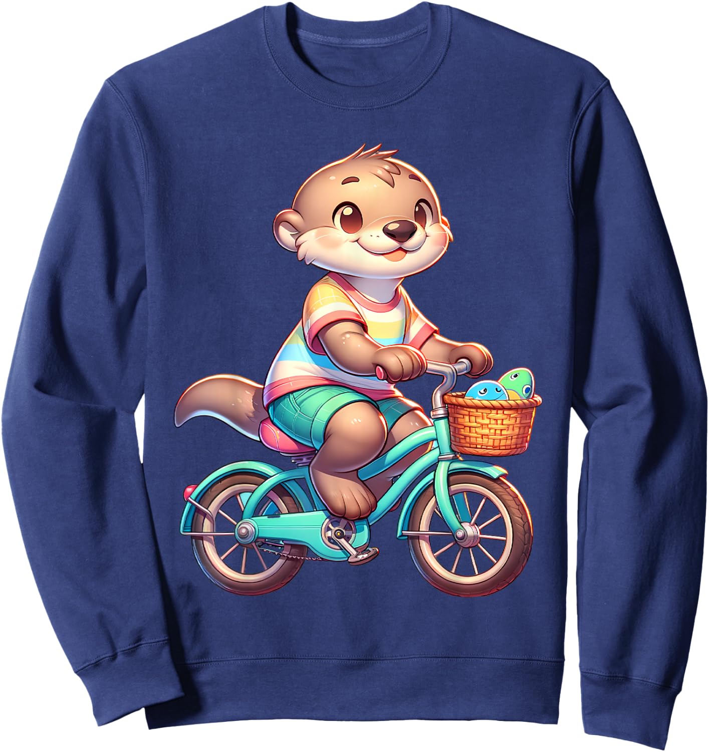 Cute Otter on Bicycle Cycling Animal Men Women Kids Sweatshirt - Sweatshirt | Navy