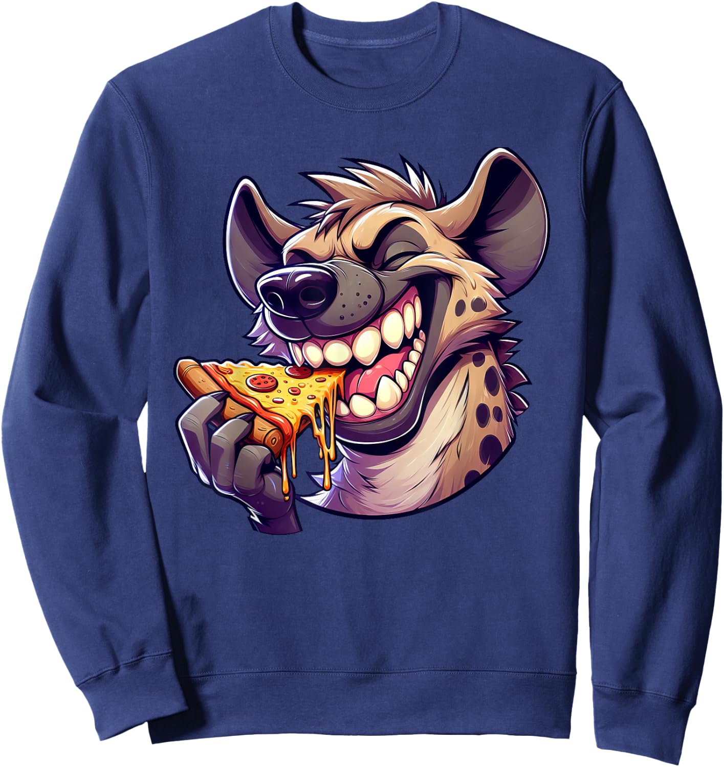 Cool Hyena Pizza Lover Cartoon Hyena Sweatshirt - Sweatshirt | Navy