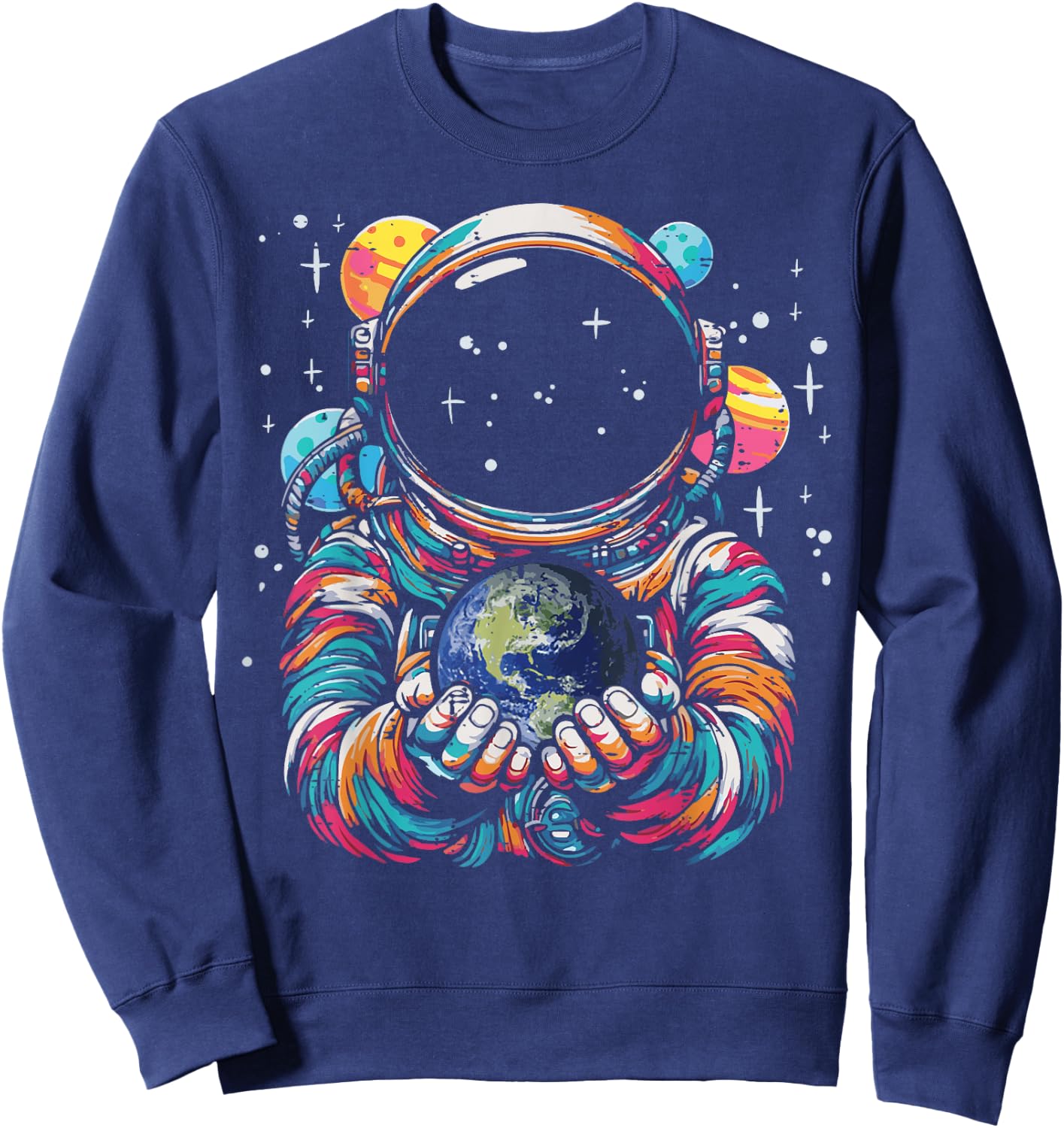 Astronaut Holding Earth Planet Space Galaxy Men Women Kids Sweatshirt - Sweatshirt | Navy