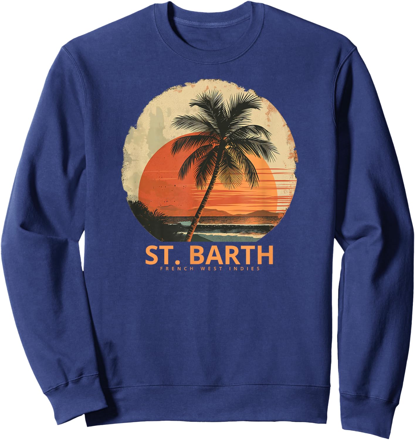 St Barts Caribbean Vintage St. Barths Ocean Palm Trees Sweatshirt - Sweatshirt | Navy