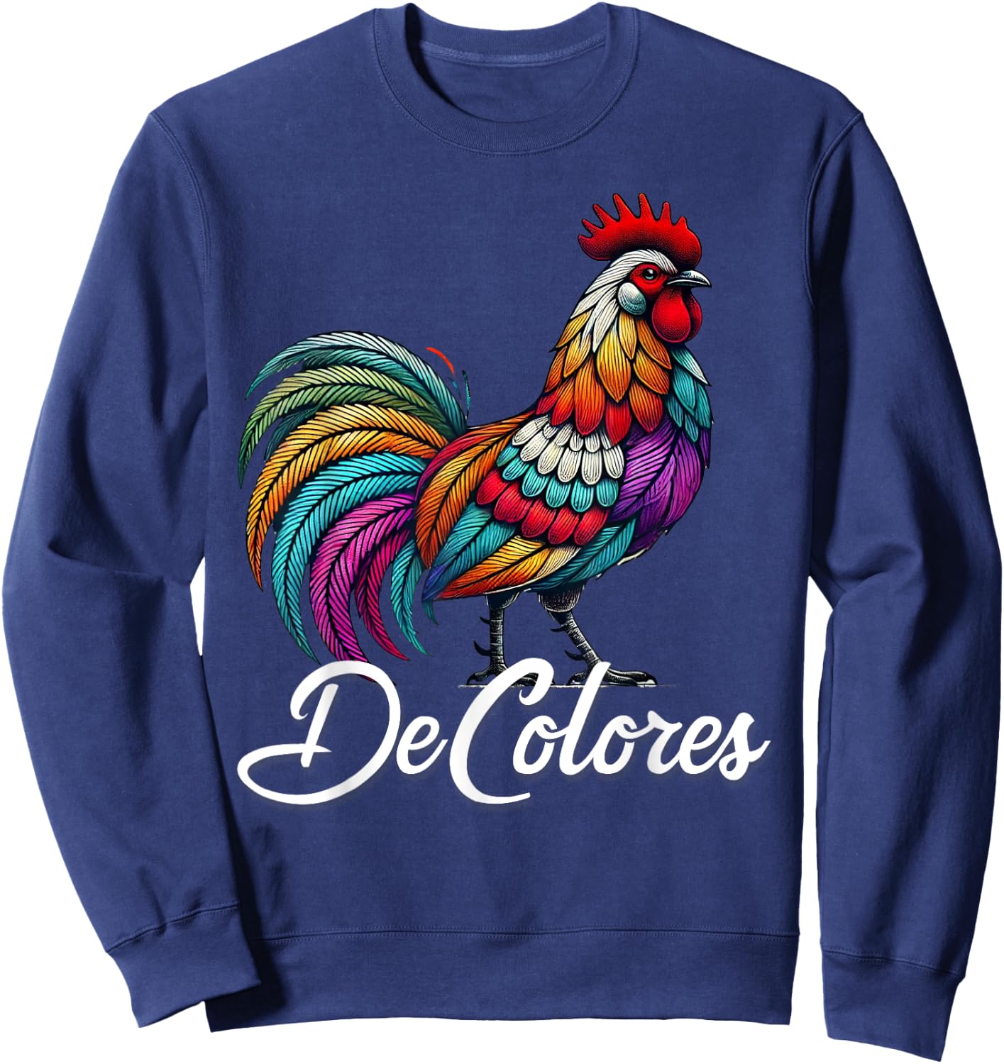 DeColores Cursillo Rainbow Rooster Catholic Sweatshirt - Sweatshirt | Navy