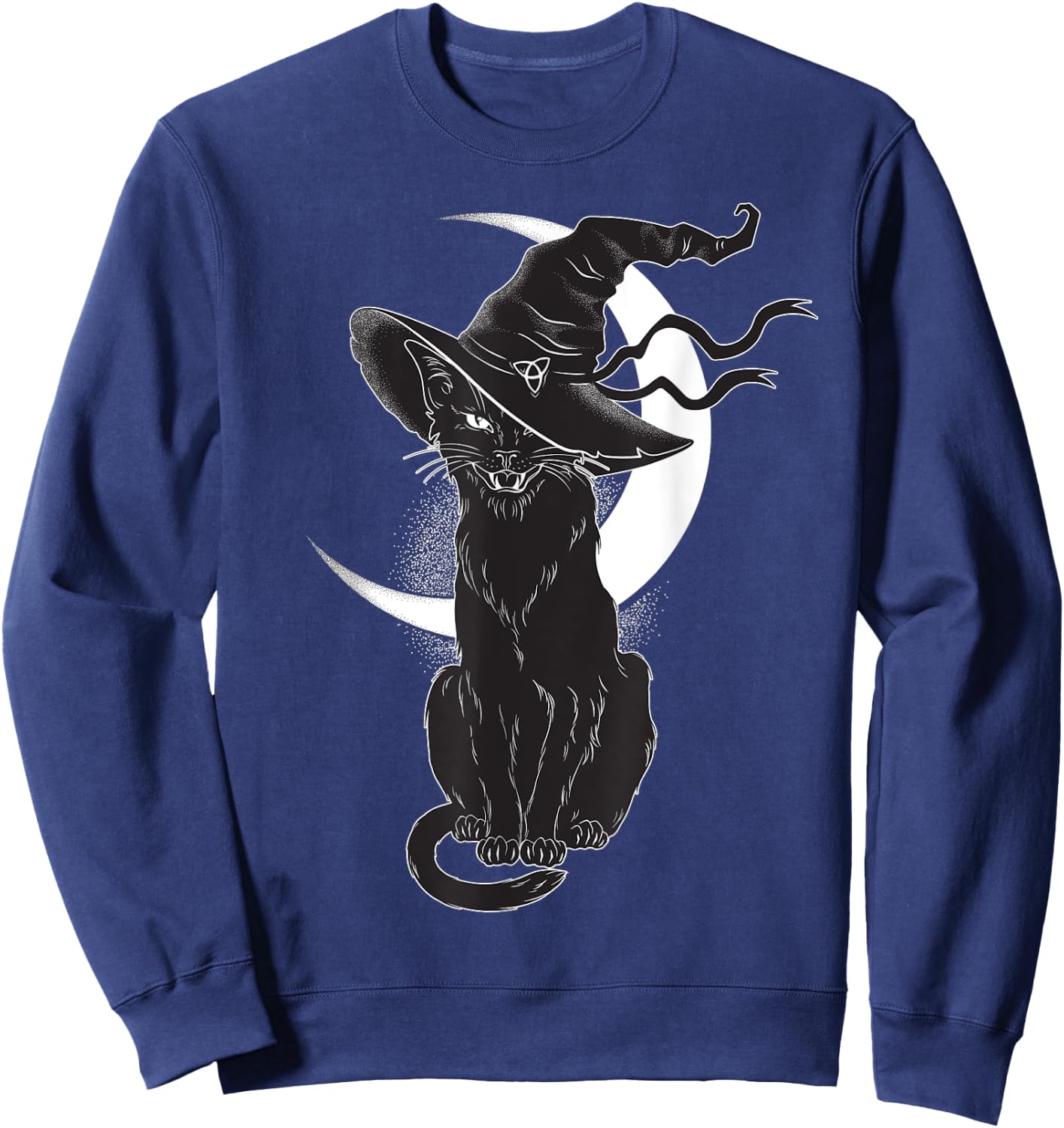 Vintage Scary Halloween Black Cat Costume Witch Hat & Moon Sweatshirt - Sweatshirt | Navy