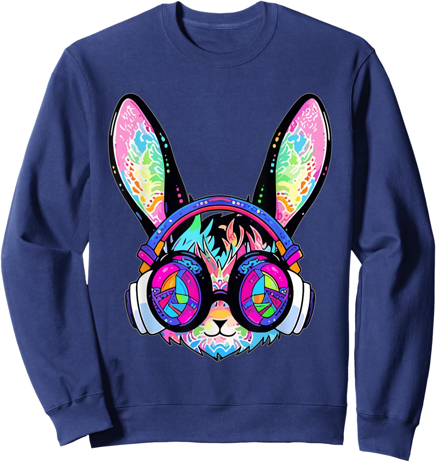 Psychedelic Festival DJ Rabbit Trippy EDM Party Sweatshirt - Sweatshirt | Navy