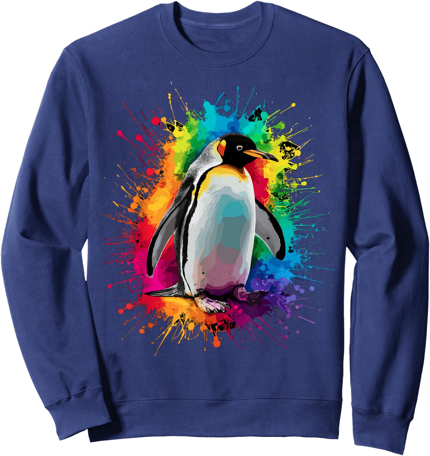 Colorful Paint Splash Penguin Animal Art Graphic Sweatshirt - Sweatshirt | Navy
