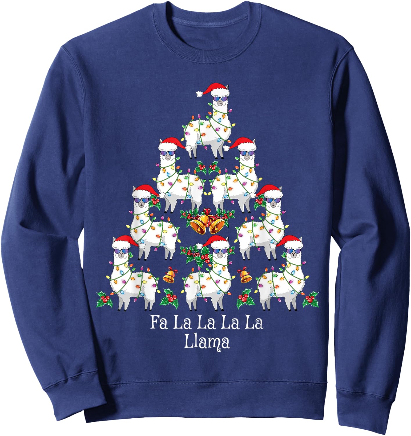 Fa La La Llama Kids Funny Christmas Tree Lights Llama Xmas Sweatshirt - Sweatshirt | Navy
