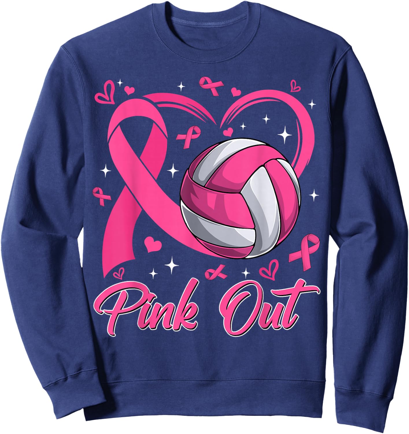 Pink Out Breast Cancer Awareness Day Volleyball Pink Ribbon Sweatshirt - Sweatshirt | Navy