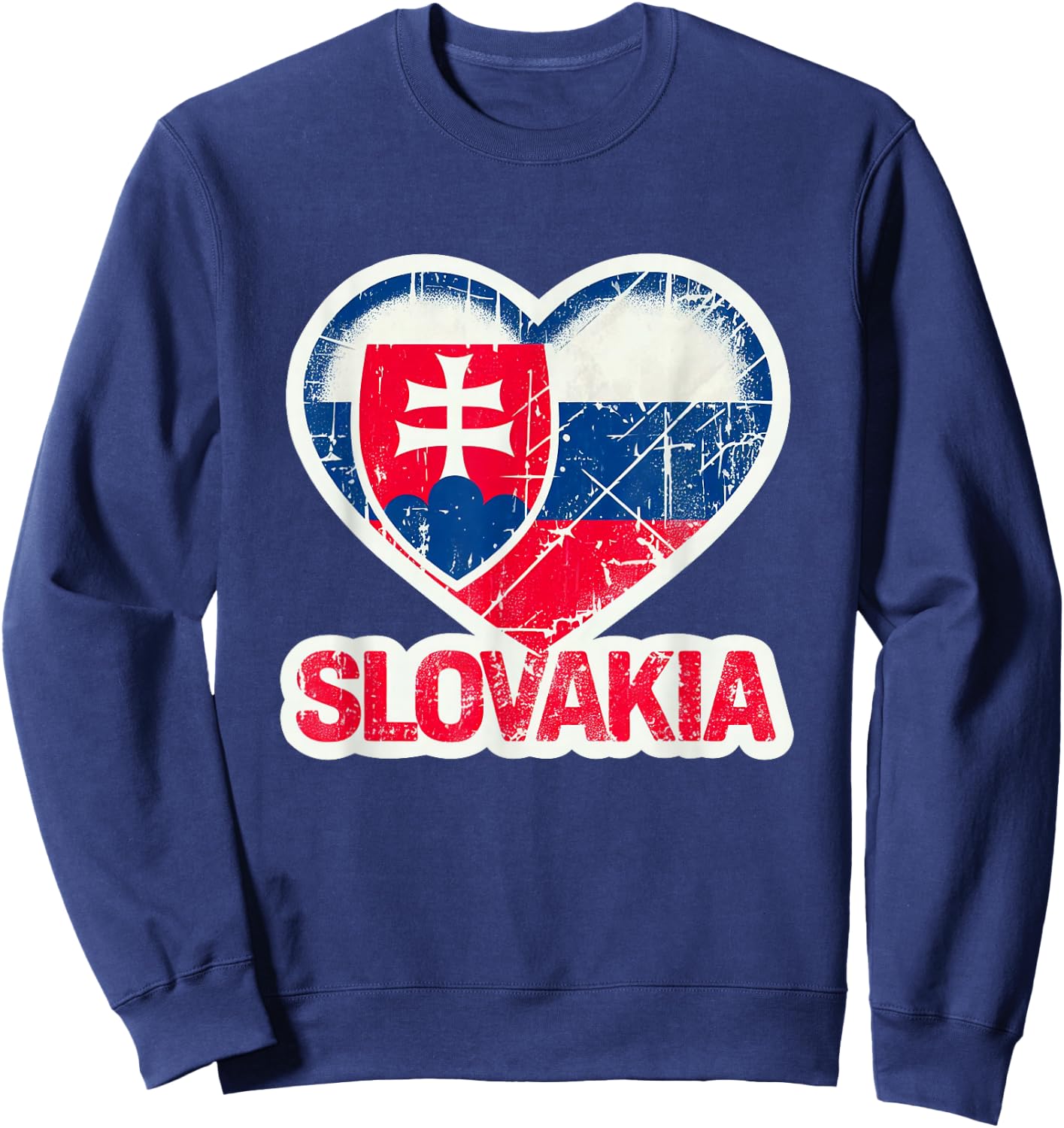 Vintage Slovakia Banner Fan Slovak Republic Flag Heart Retro Sweatshirt - Sweatshirt | Navy