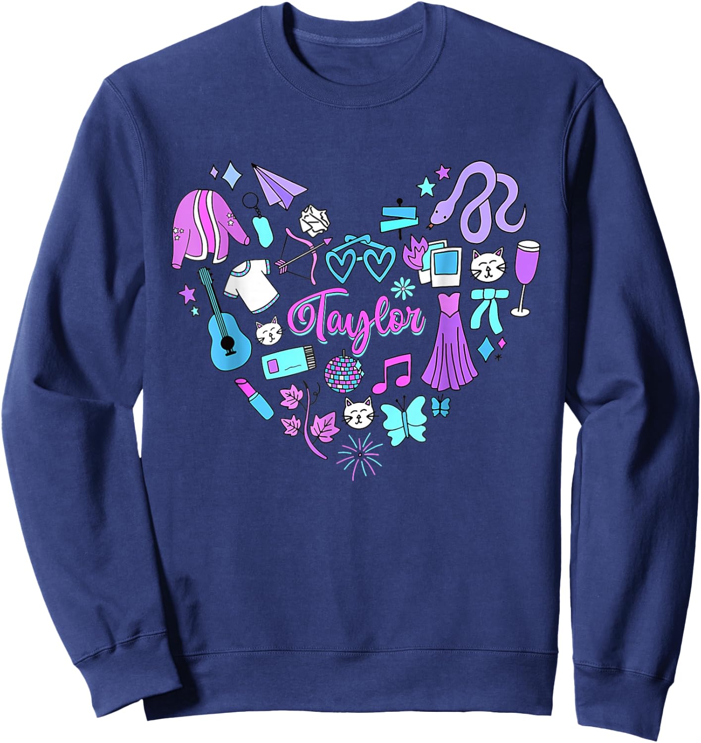 Taylor First Name I Love Taylor Girl Groovy 80's Vintage Sweatshirt - Sweatshirt | Navy