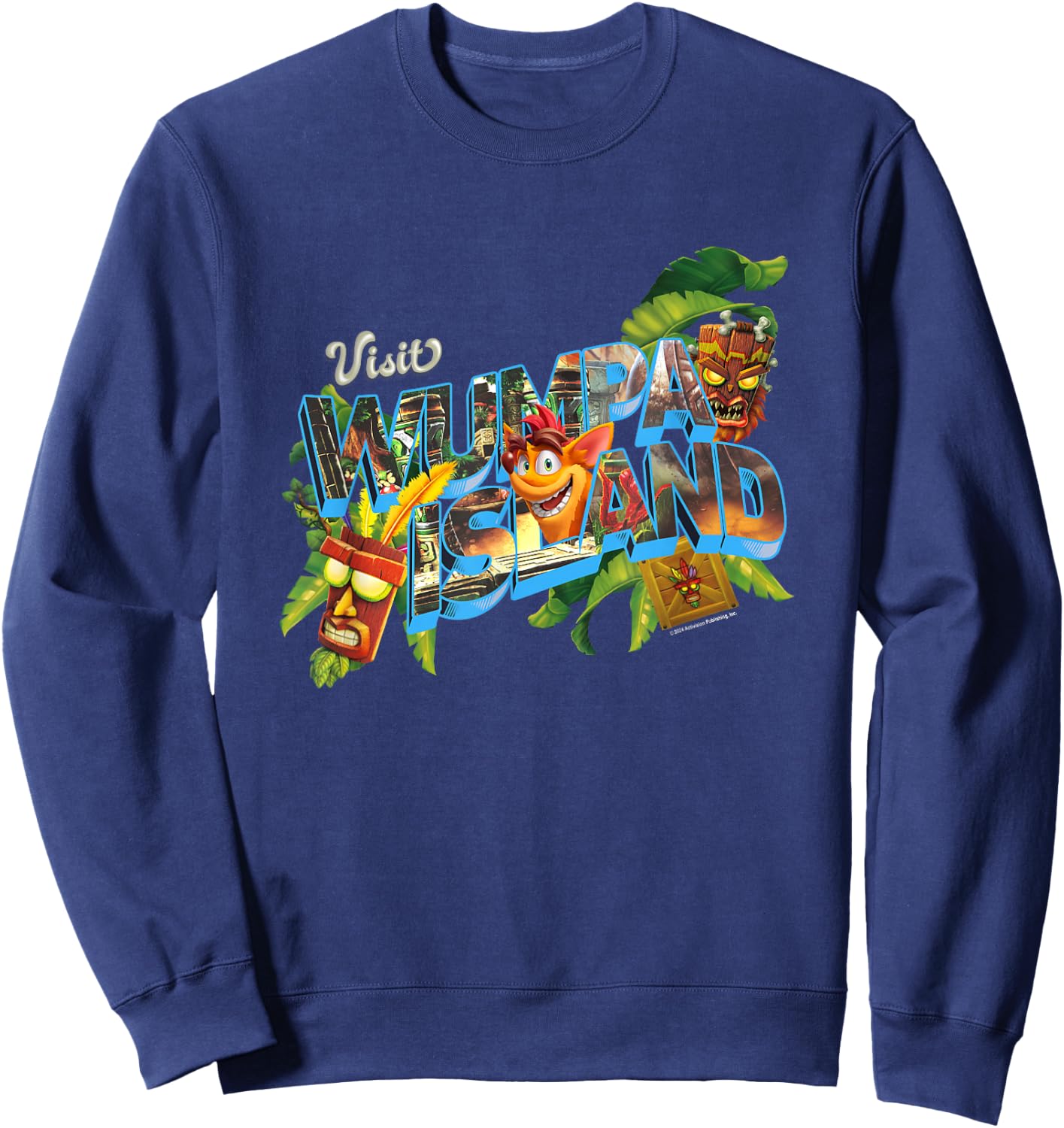 Crash Bandicoot Visit Wumpa Island Vacation Destination Logo Sweatshirt - Sweatshirt | Navy